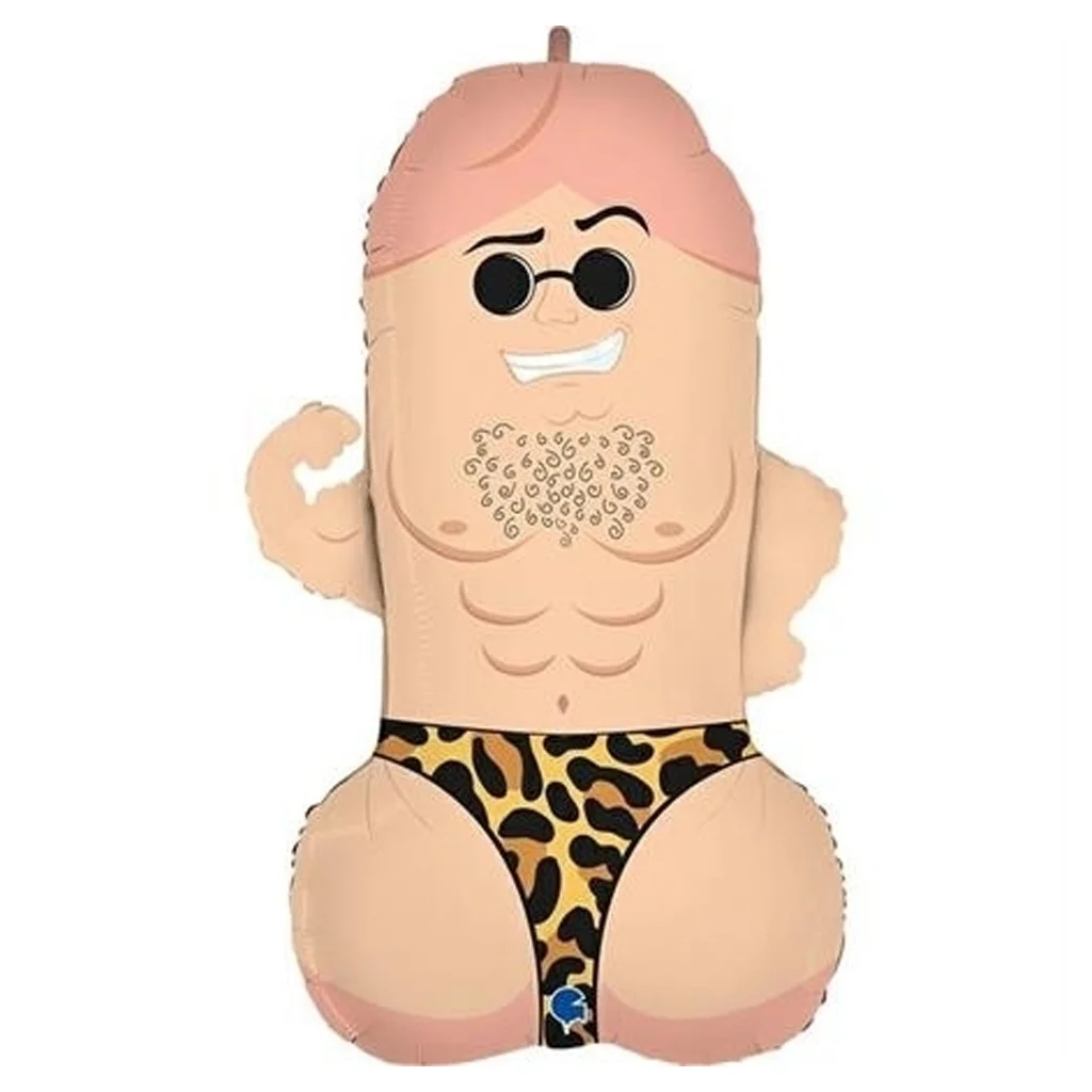 Aufblasbar, Strandfigur, Mann mit Haar, Leopardendruck, Aufblasbares Badekleid