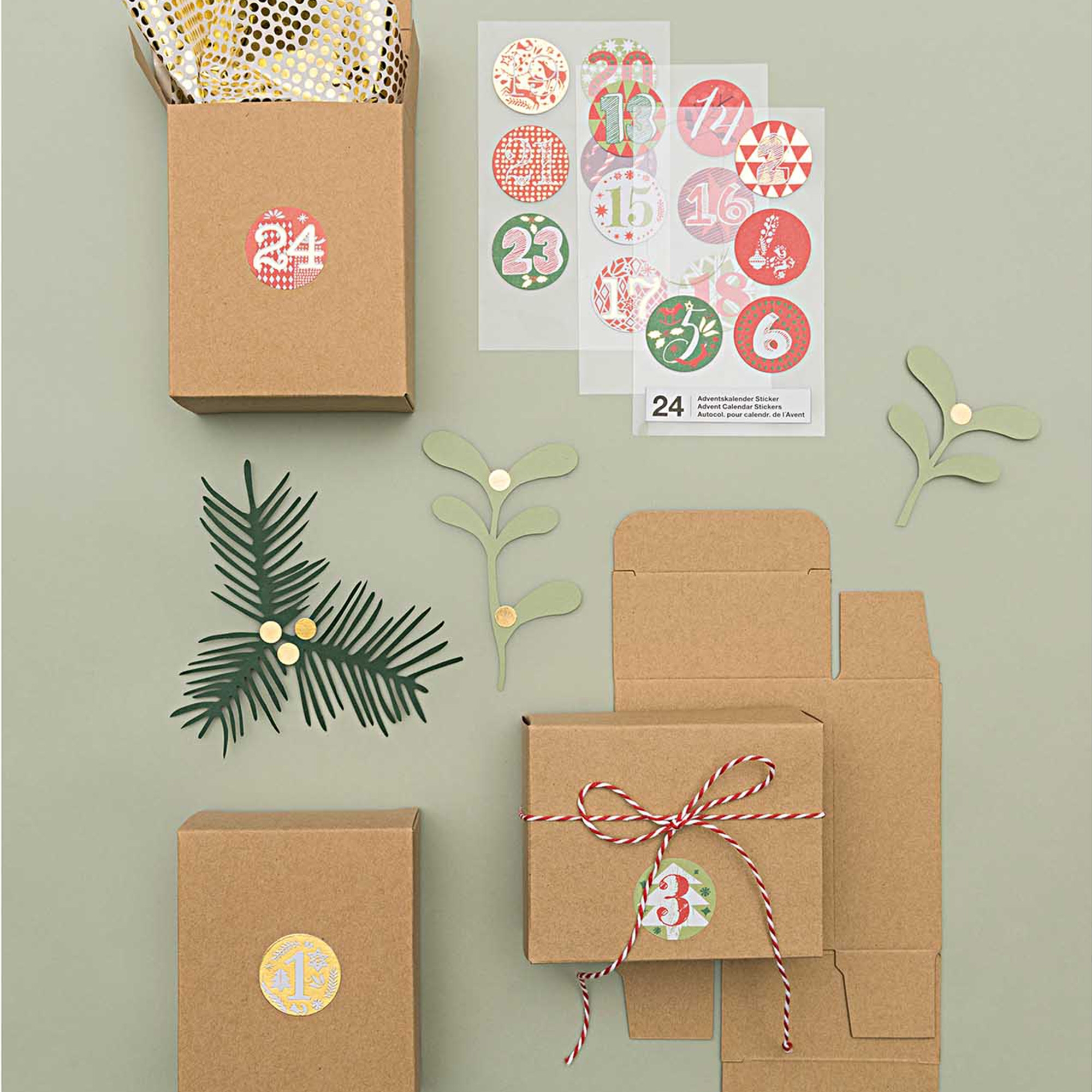 4a8cba3cfc0fffe1c7f6721d3760d2990a40c225 Adventskalender Sticker - Rot / Grün