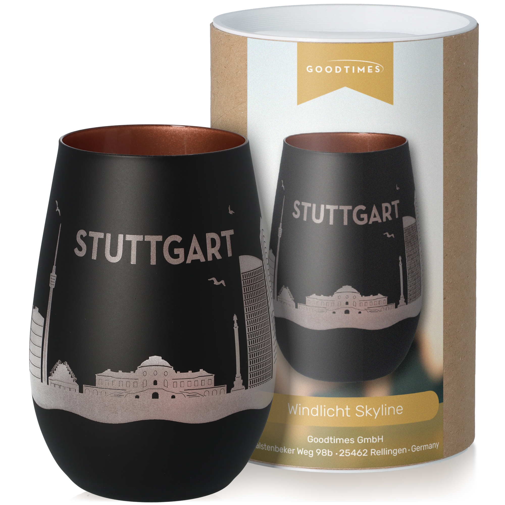 Windlicht Skyline Stuttgart Schwarz/Bronze Krug, Töpferei