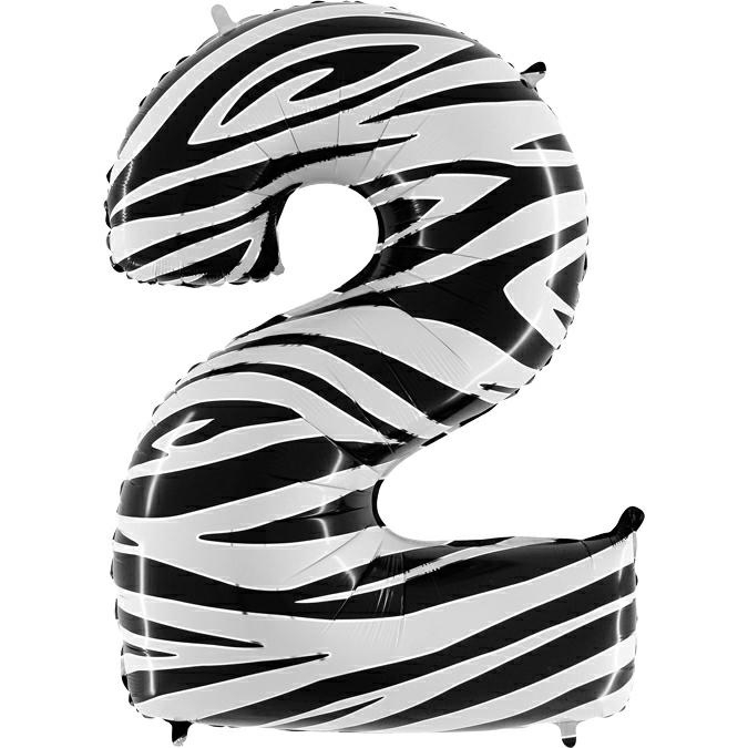 Folienballon Zahl 2 Zebra 100 cm Folienballon Zahl 2 Zebra 100 cm