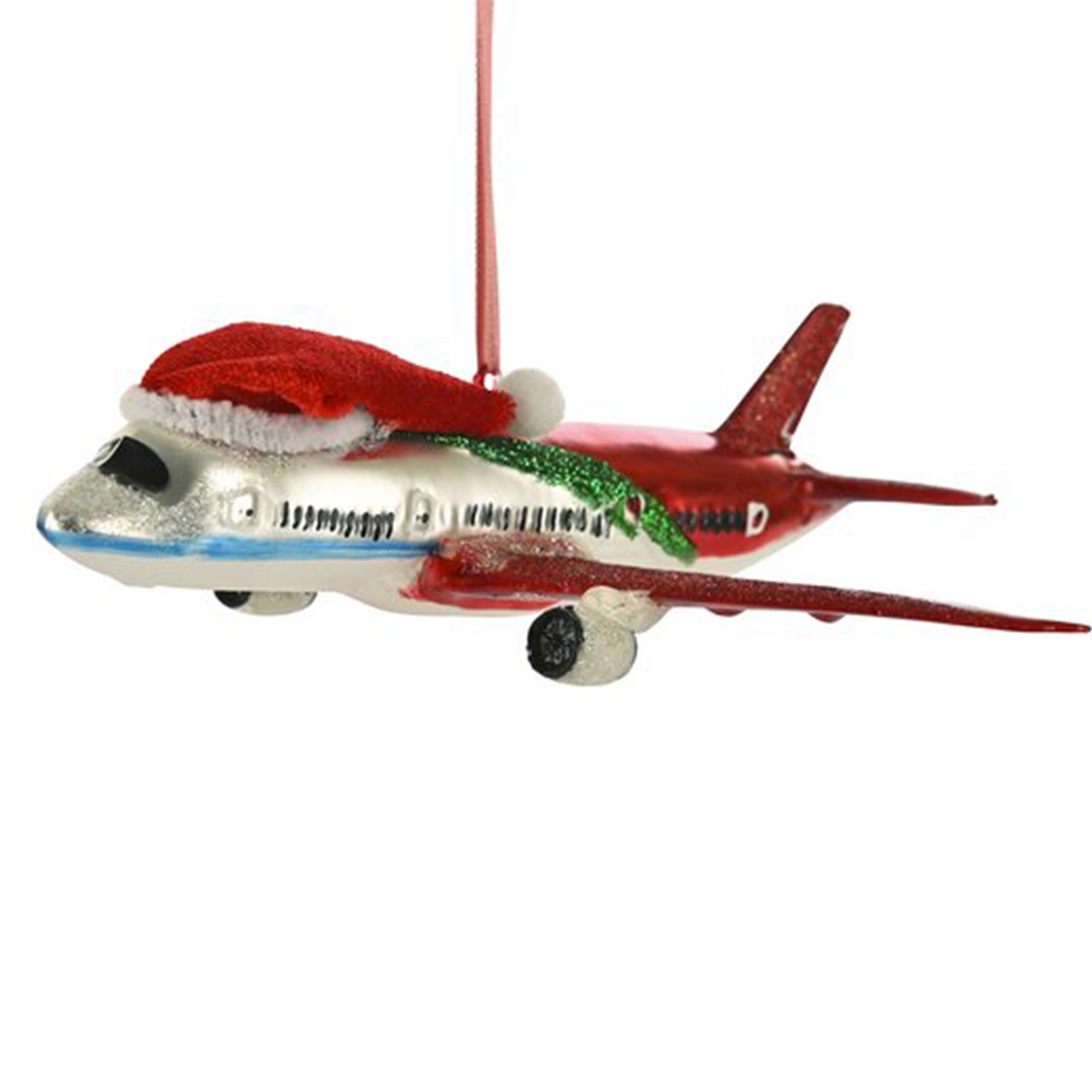 Weihnachtskugel "Flugzeug mit WeihnachtsmĂŒtze, rot" Flugzeug, Verkehrsflugzeug, Fahrzeug, Jet, Flug