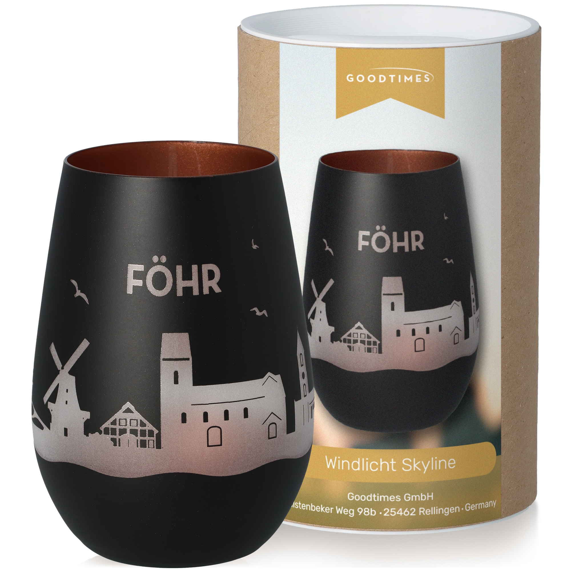 Windlicht Skyline Föhr Schwarz/Bronze Krug, Töpferei, Vase, Tasse