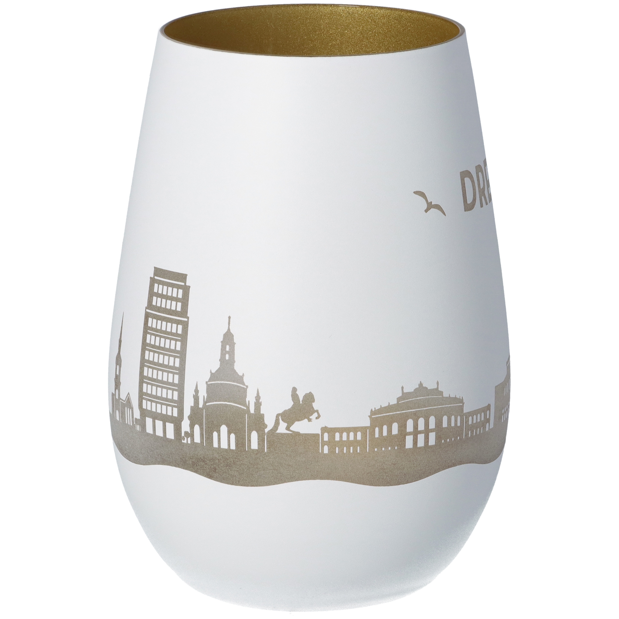 Windlicht Skyline Dresden Weiß/Gold Töpferei, Porzellan, Glas, Lampe, Vase