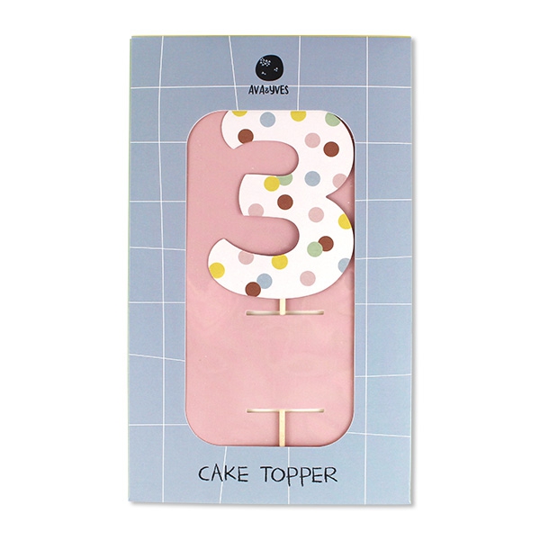 Cake Topper Zahl "3", bunte Punkte