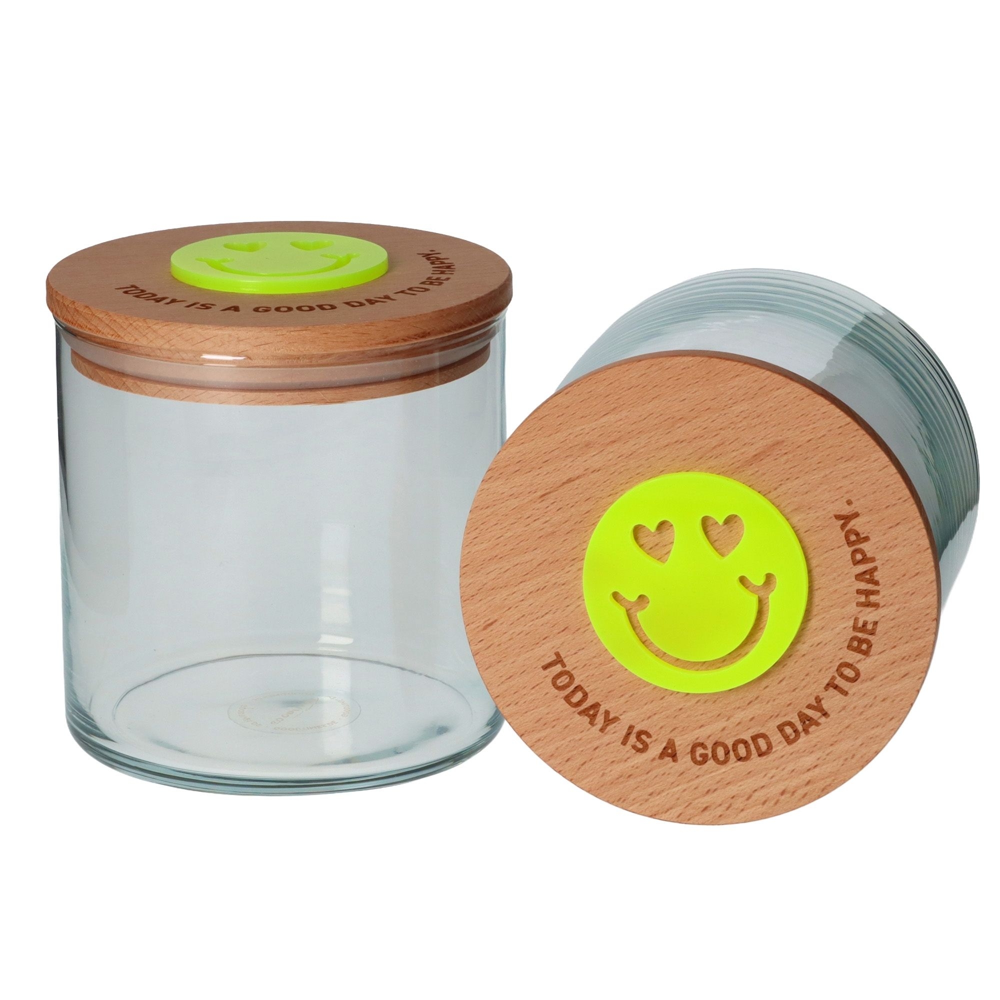 Geschenkglas "GOOD DAY" Neongelb Krug, Band, Kopf, Person