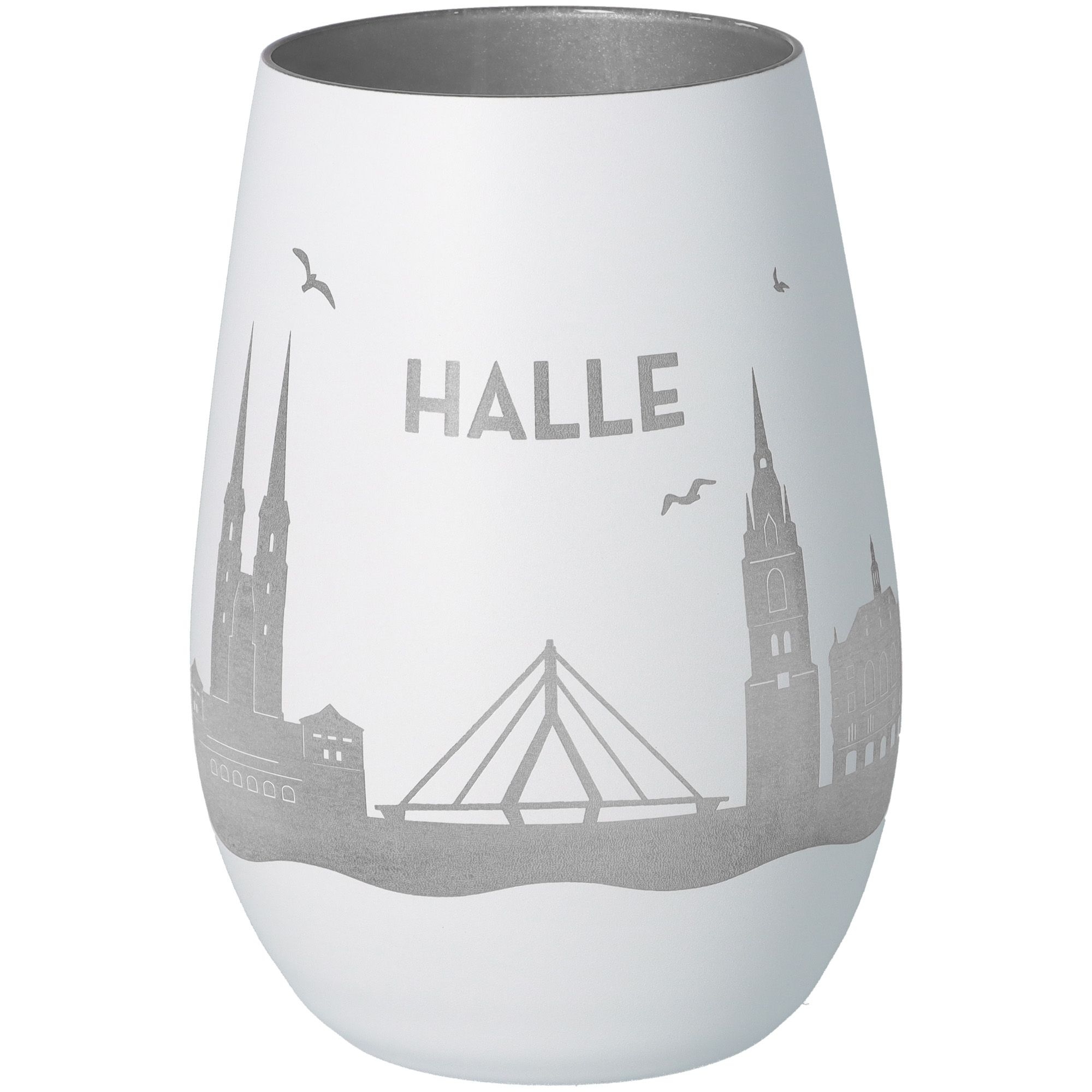 Windlicht Skyline Halle Weiß/Silber Glas, Töpferei