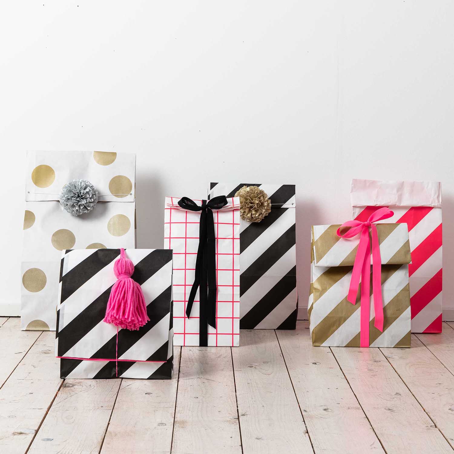 Blockbodenbeutel M - Pink / Weiß - 2 Stück Blockbodenbeutel M - Pink / Weiß - 2 Stück