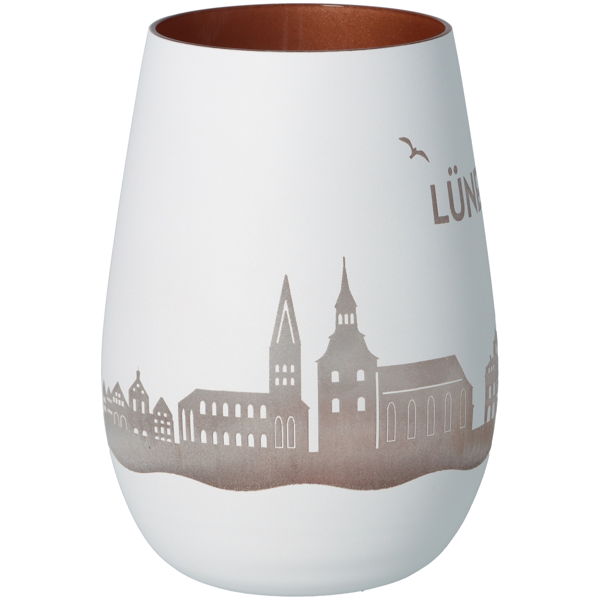 Windlicht Skyline Lüneburg Weiß/Bronze Töpferei, Krug, Kunst, Porzellan, Vase