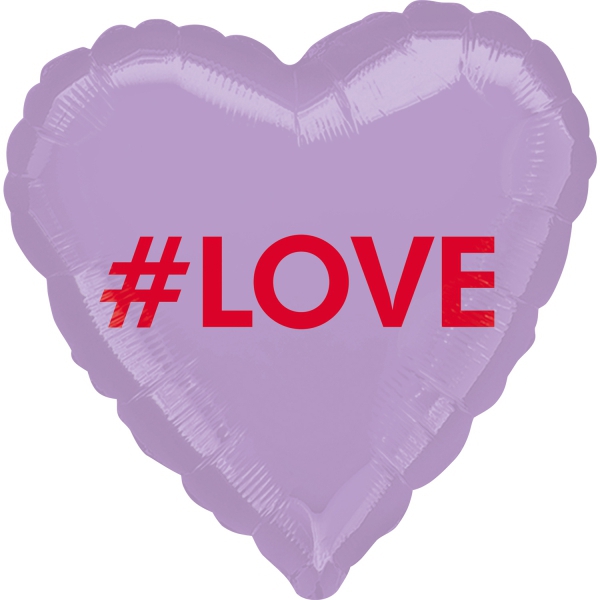 Folienballon "# Love" Flieder/Rot, 45cm Folienballon "# Love" Flieder/Rot, 45cm
