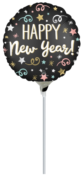 Folienballon Minishape auf Stab "Happy New Year" luftbefüllt