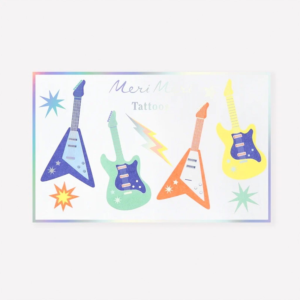 Gitarre, E-Gitarre, Tattoo-Set, Holographic, Pastellfarben
