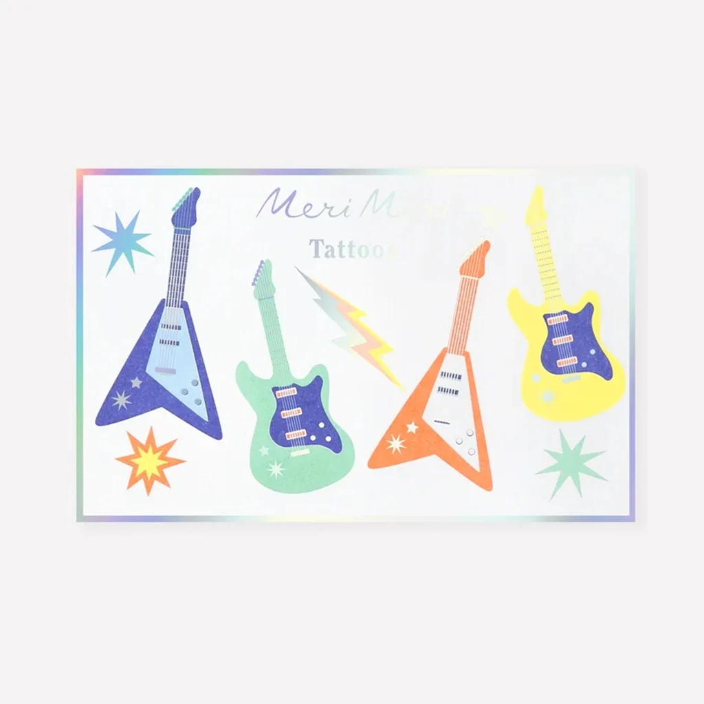 Gitarre, E-Gitarre, Tattoo-Set, Holographic, Pastellfarben