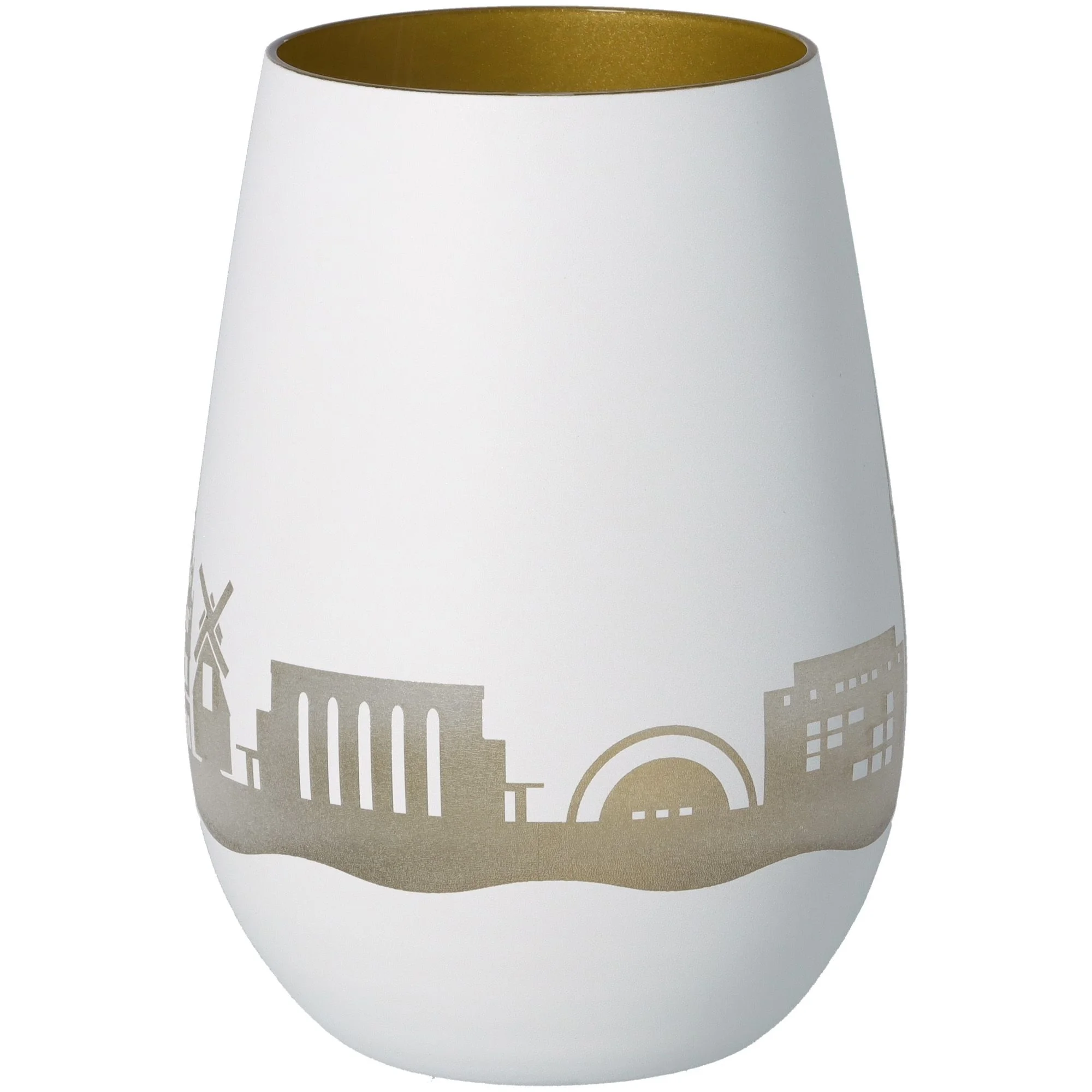 Vase, Porzellan, Weiß, Goldakzent, Stadtmotiv