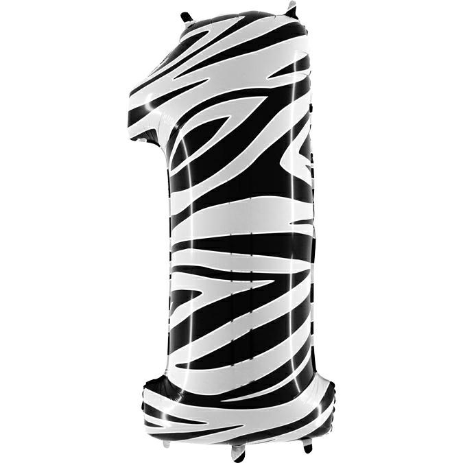 Folienballon Zahl 1 Zebra 100 cm Folienballon Zahl 1 Zebra 100 cm