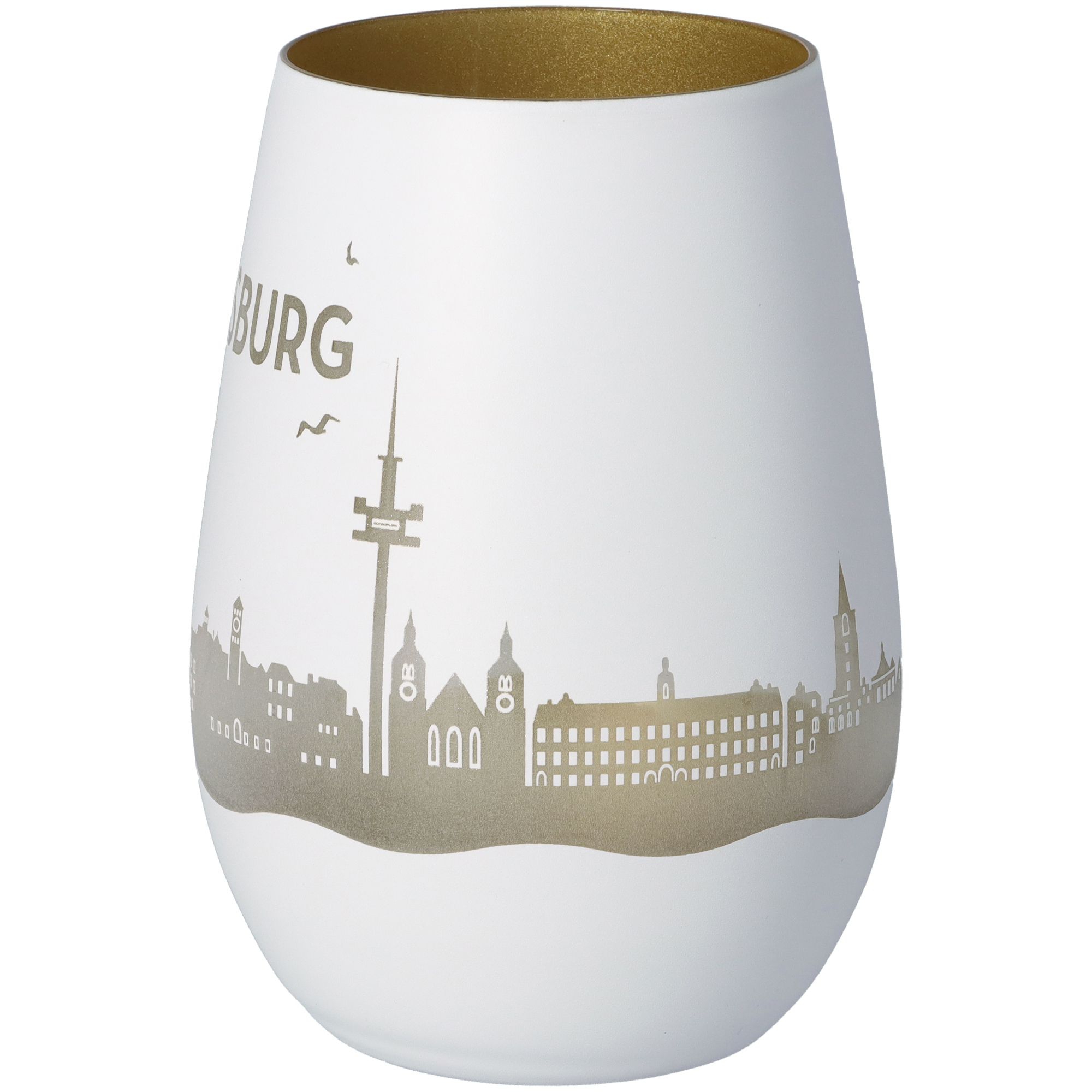 Windlicht Skyline Regensburg Weiß/Gold