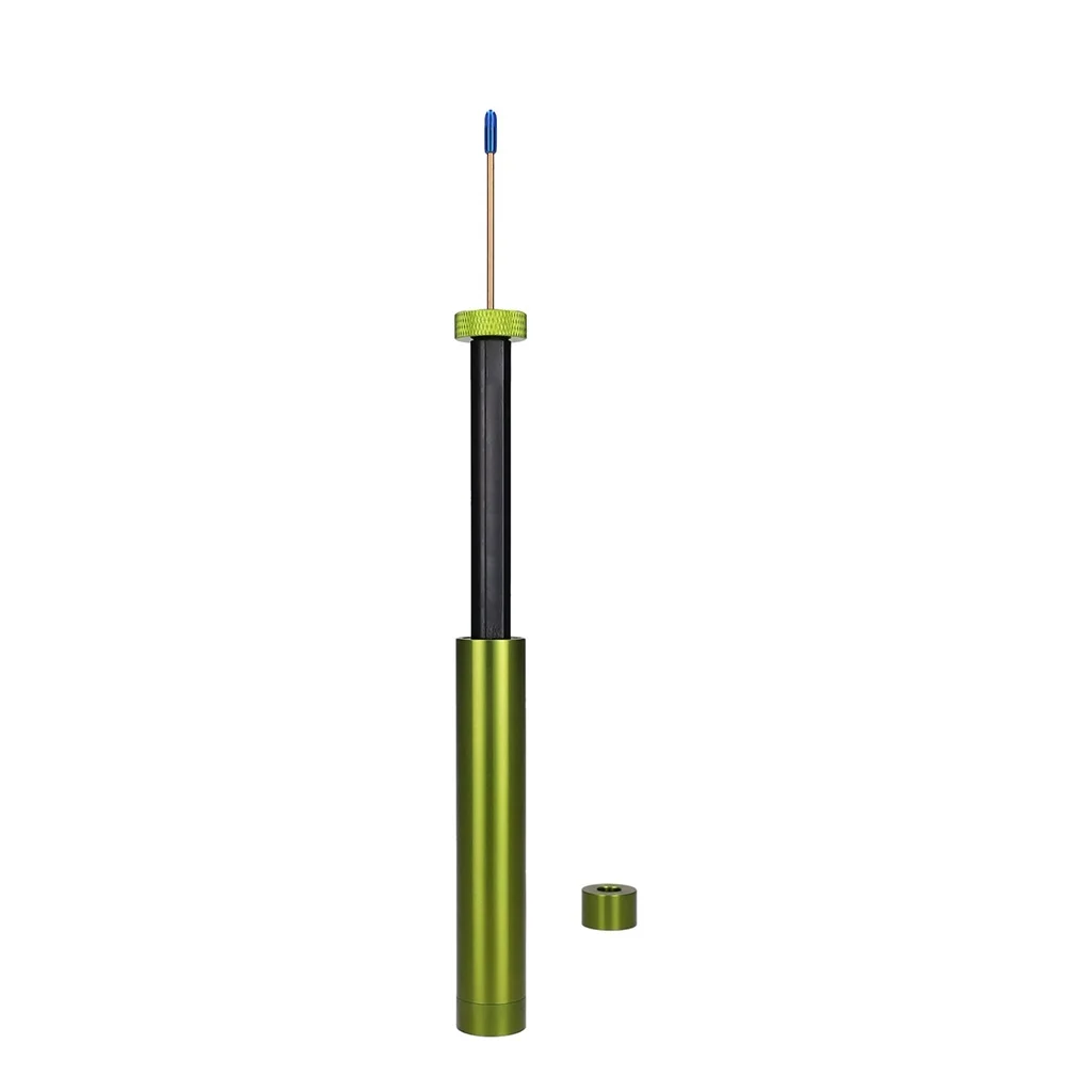 airless syringe, syringe, green body, threaded cap, needle tip