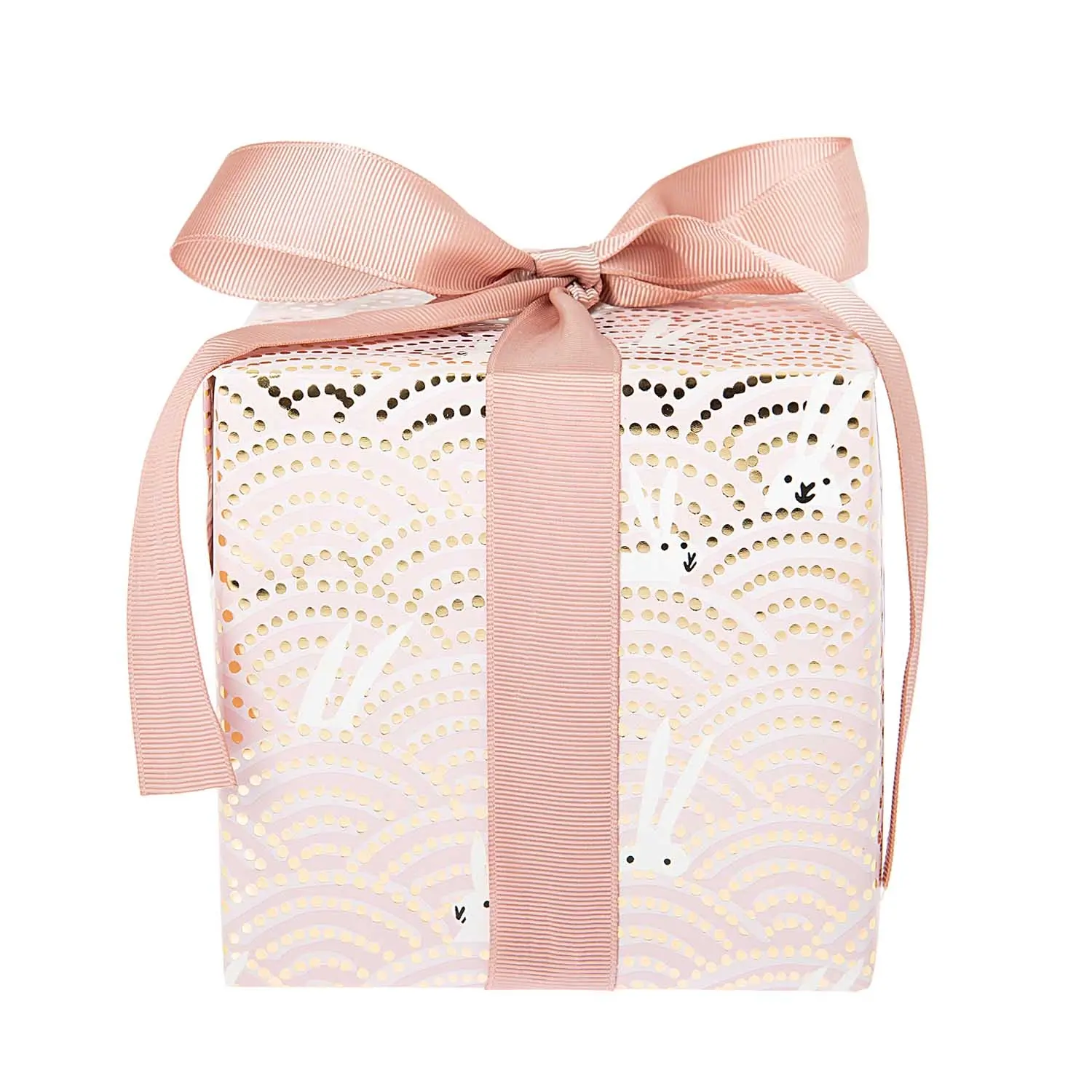 Geschenkpapier auf Rolle, "Hase"- Rosa/Gold 2m