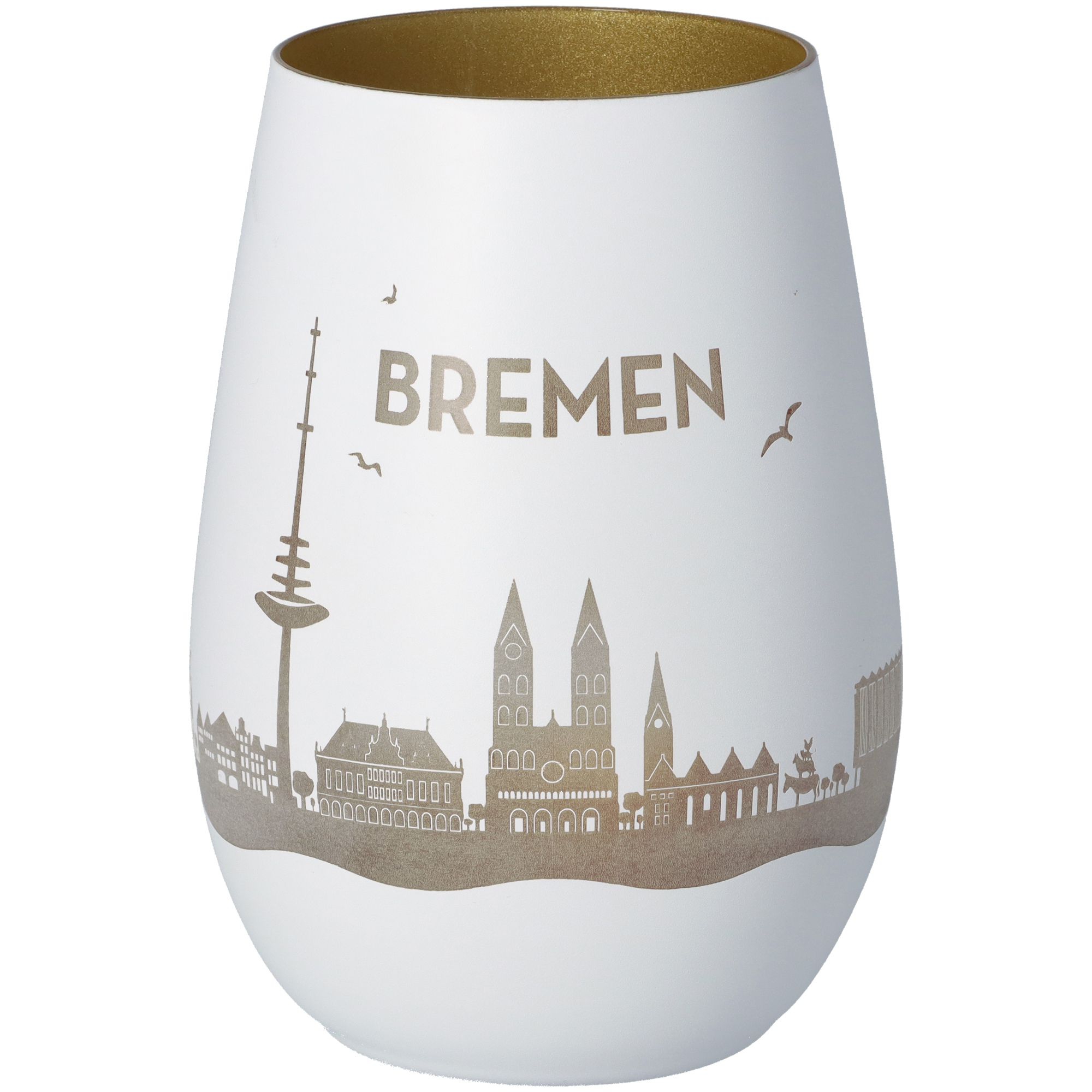 Windlicht Skyline Bremen Weiß/Gold