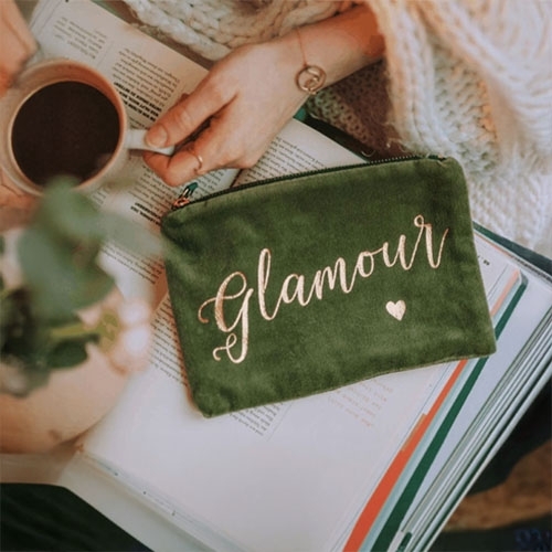 Glamour Tasche, Grüne Clutch, Samtbeutel, Zierhandtasche, Kissenbeutel