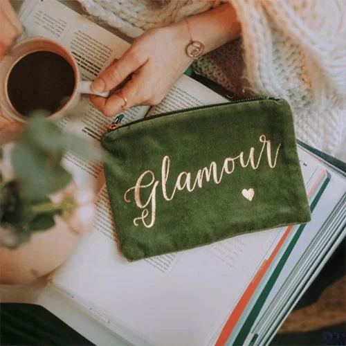 Glamour Tasche, Grüne Clutch, Samtbeutel, Zierhandtasche, Kissenbeutel