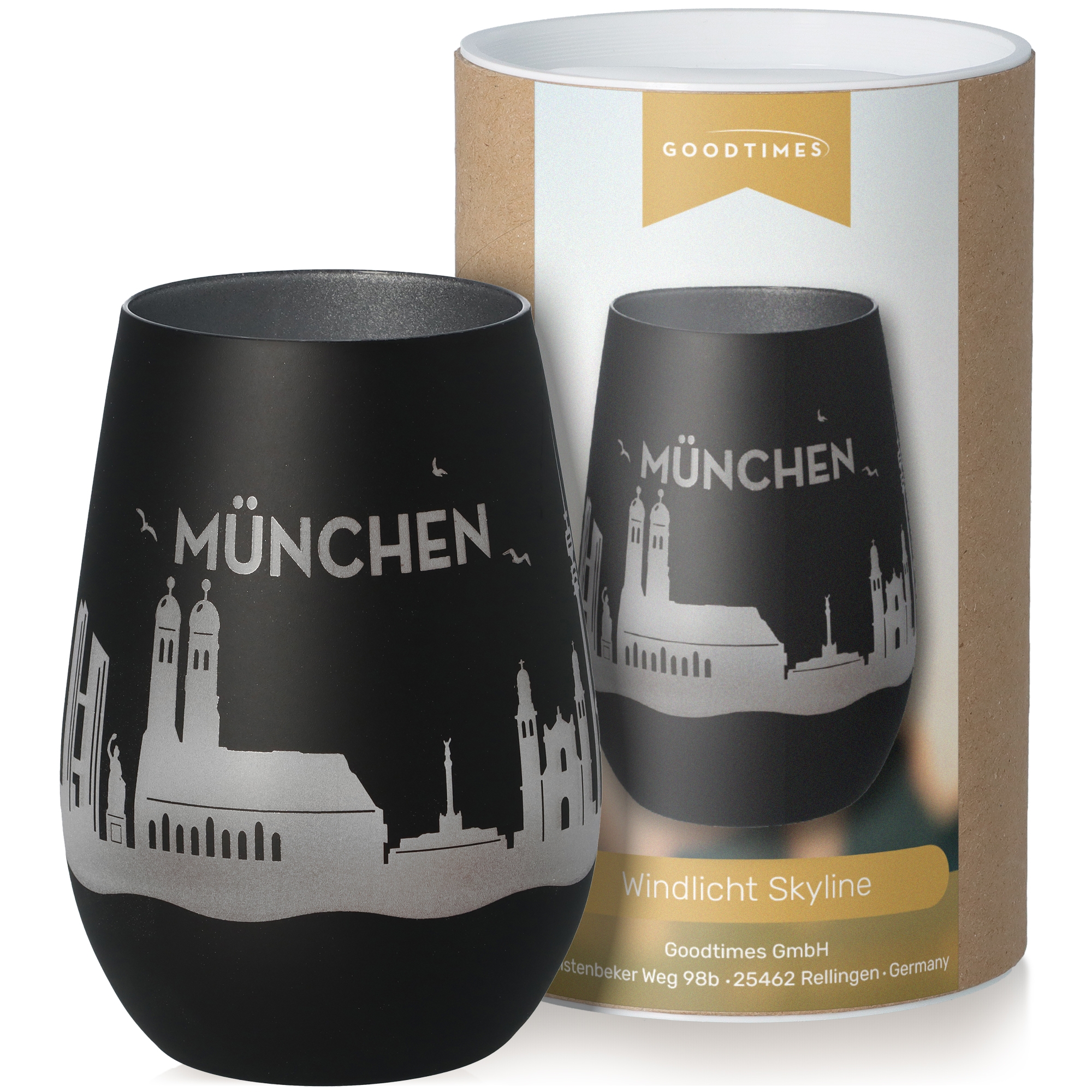 Windlicht Skyline München Schwarz/Silber Krug, Lampe, Töpferei