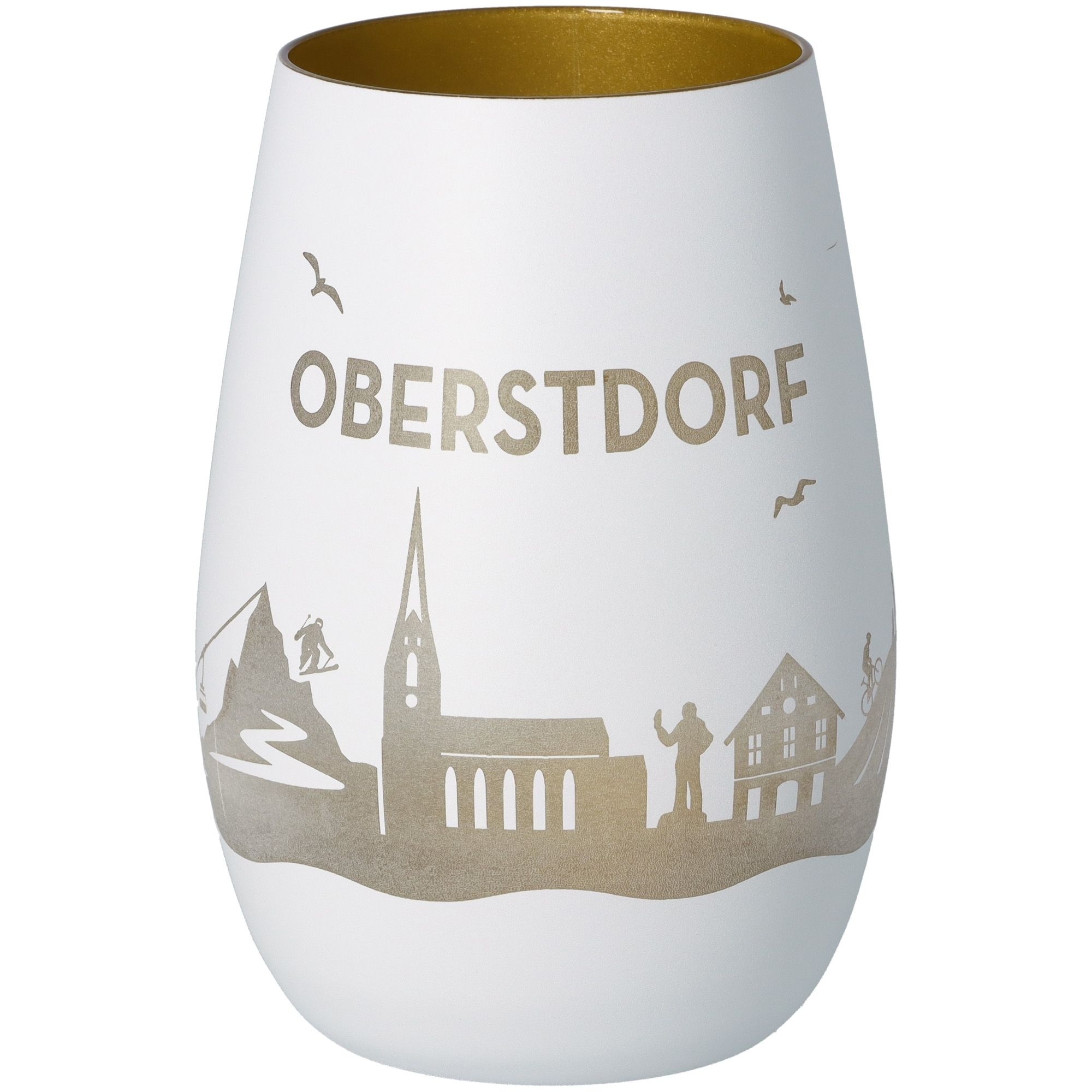 Windlicht Skyline Oberstdorf Weiß/Gold Töpferei, Krug, Vase, Glas