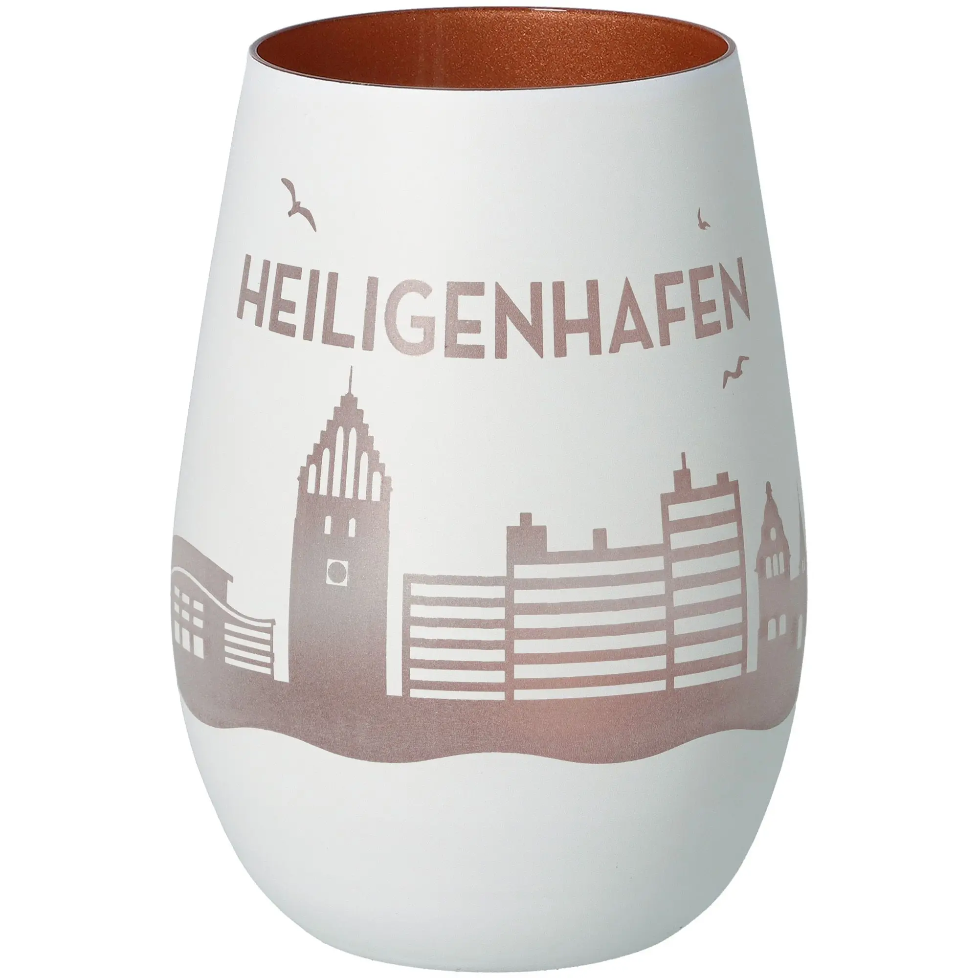 Windlicht Skyline Heiligenhafen Weiß/Bronze