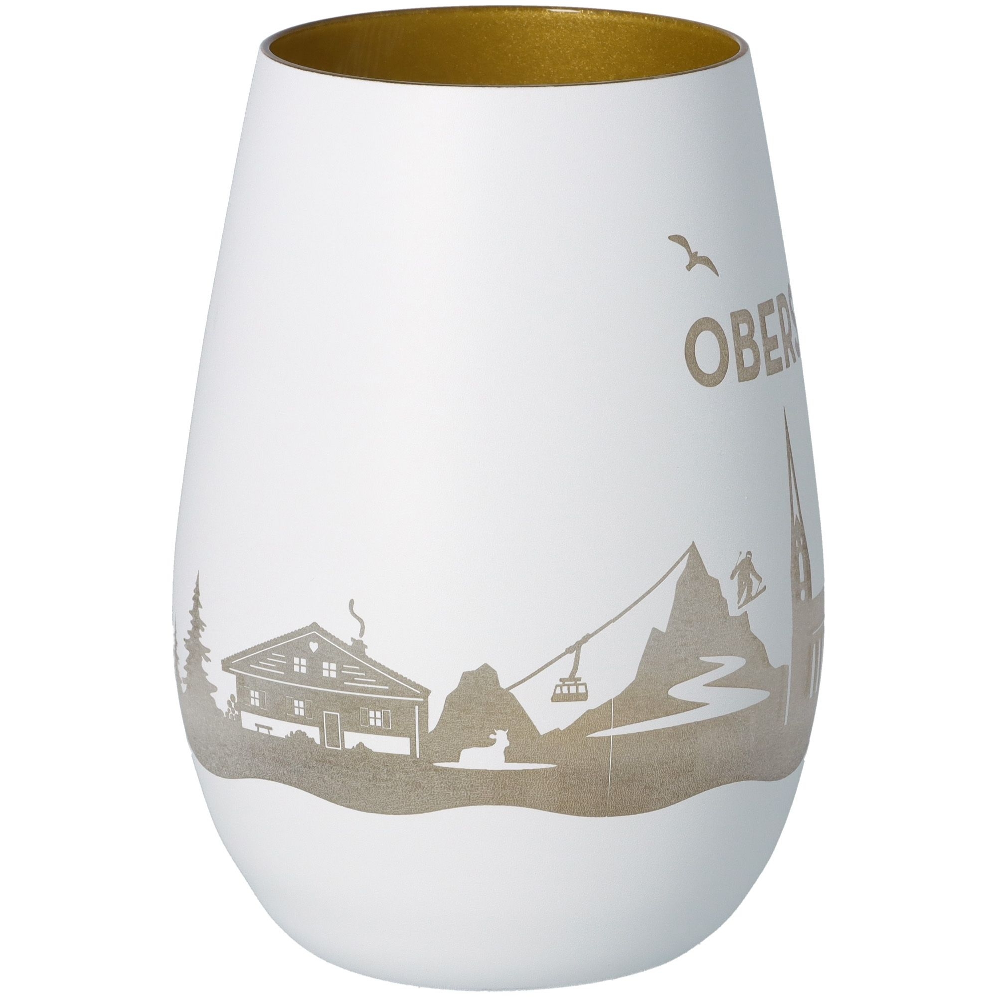 Windlicht Skyline Oberstdorf Weiß/Gold Töpferei, Krug, Vase, Kunst, Porzellan