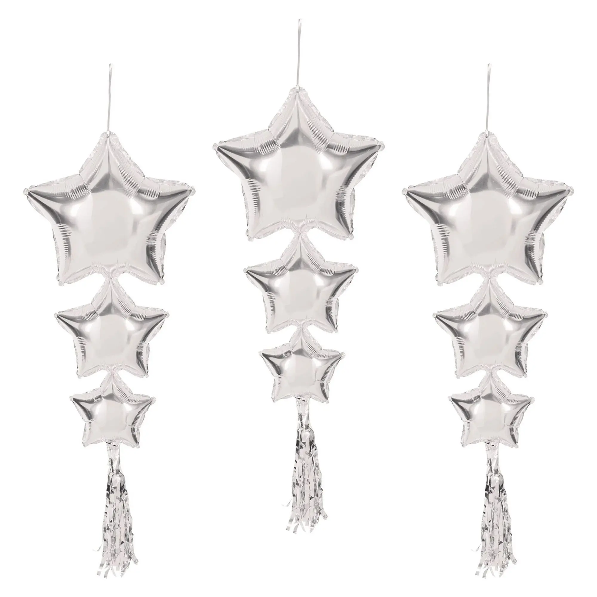 3 Stern Ballons mit Tasseln "Silber"