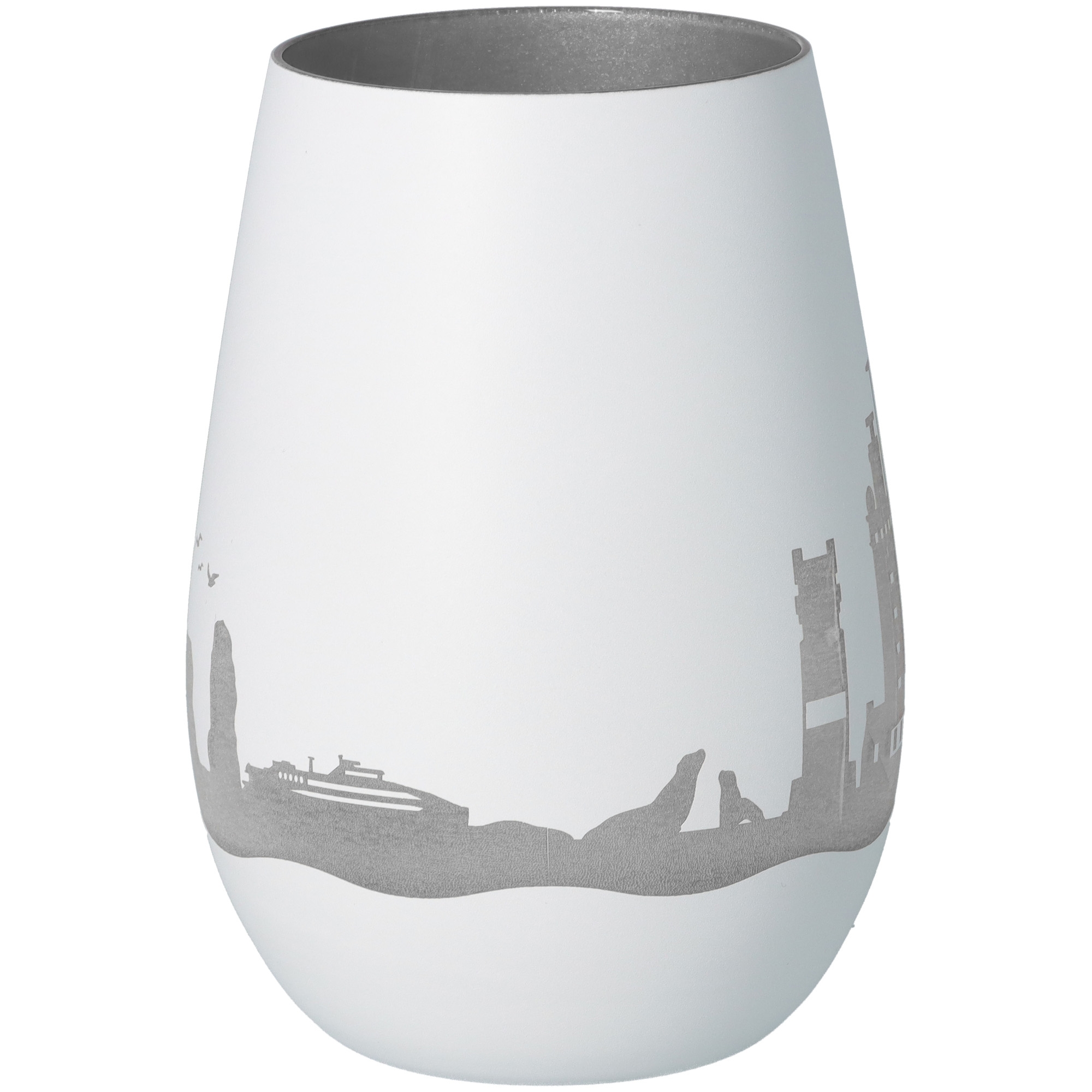 Windlicht Skyline Helgoland Weiß/Silber Töpferei, Krug, Vase, Glas, Porzellan