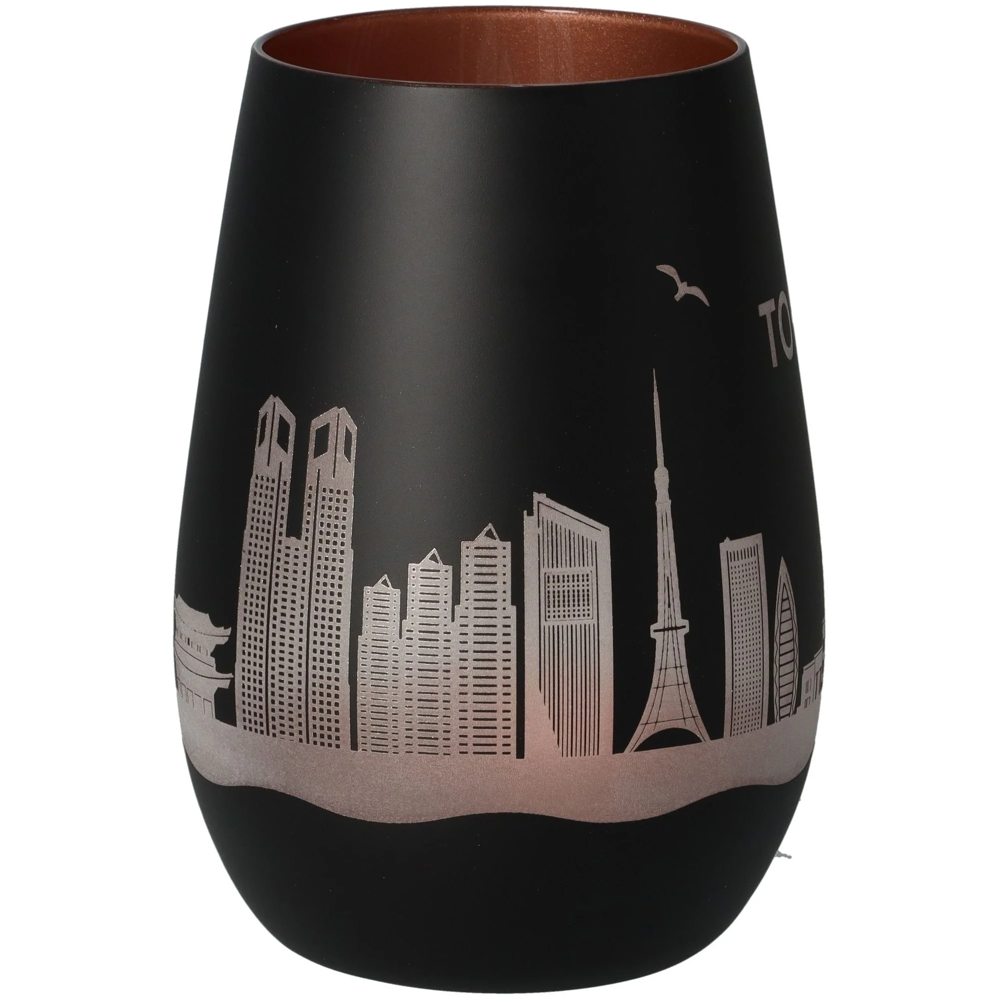 vase, schwarze vase, Stadt skyline, metallisches Muster, Glanz finish