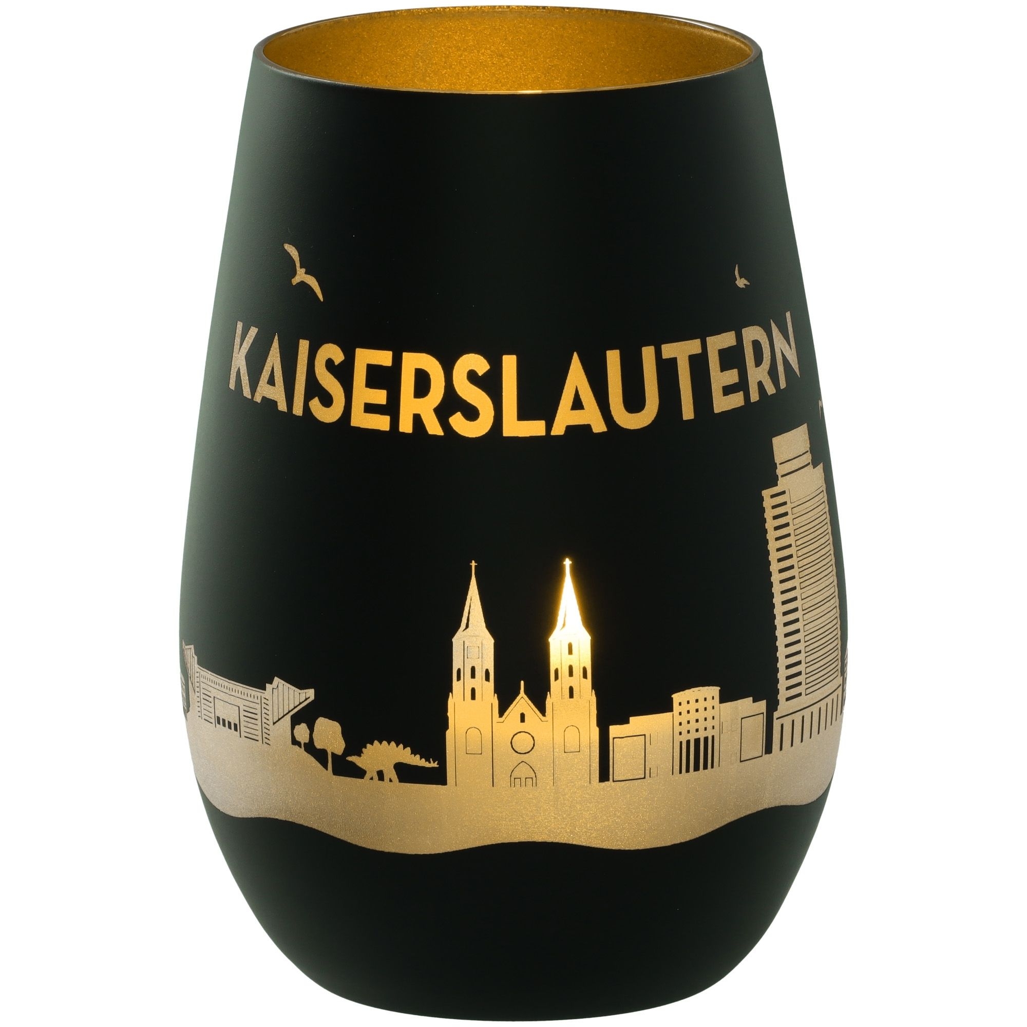 Windlicht Skyline Kaiserslautern Schwarz/Gold