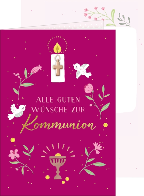 Grußkarte - "Alle guten Wünsche zur Kommunion", Beerenfarben