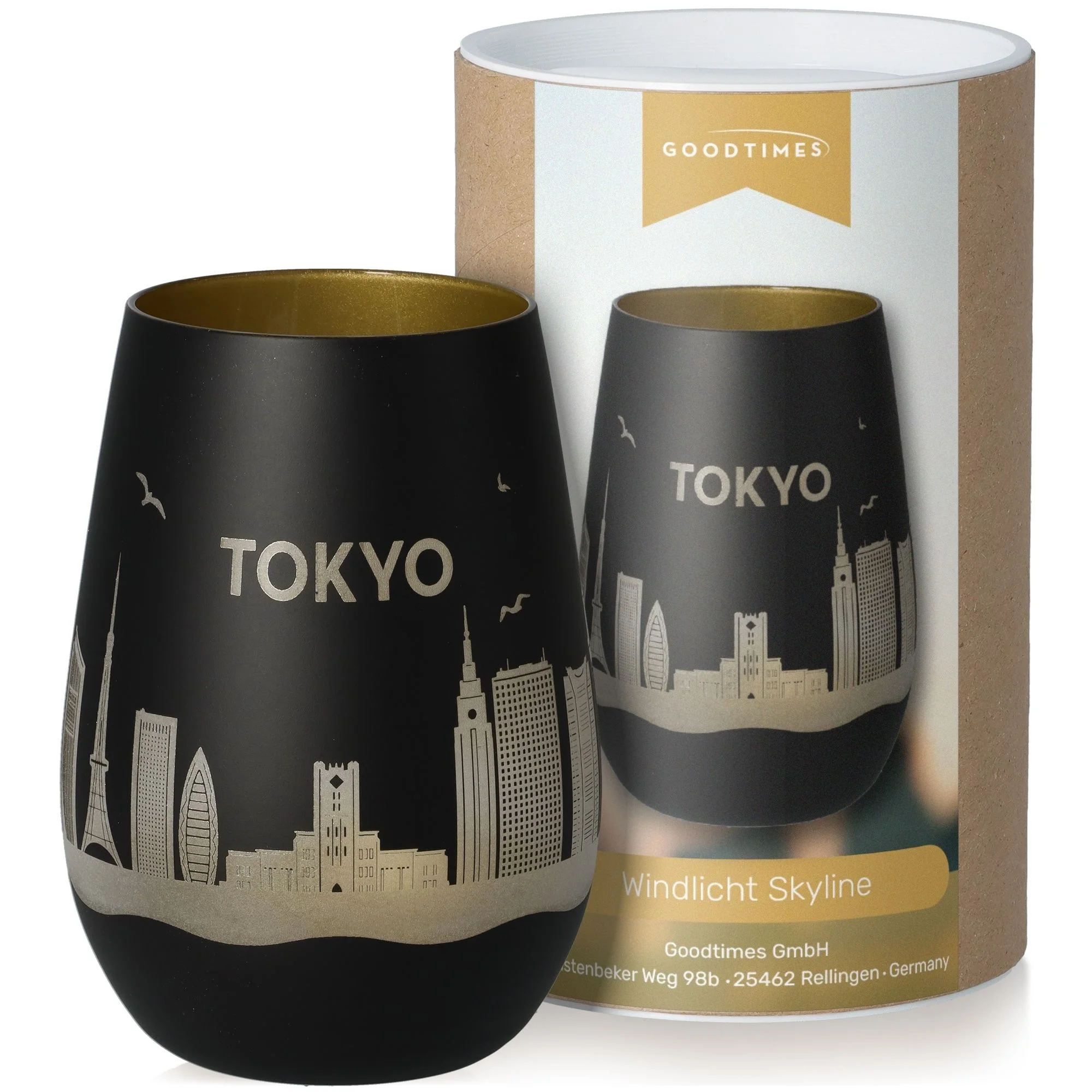 tokyo, glas, wiederverwendbar, windlicht, skyline