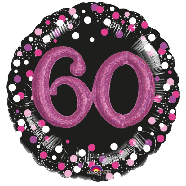 Folienballon Sparkling Pink "60" 3D, 81 cm
