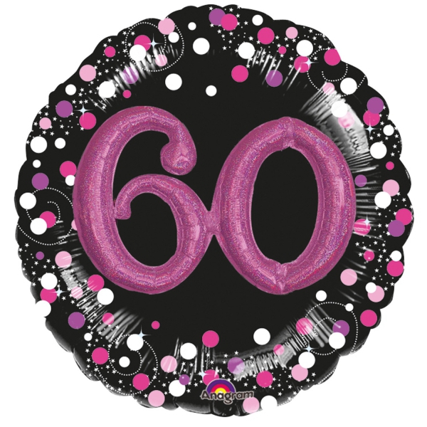 Folienballon Sparkling Pink "60" 3D, 81 cm Folienballon Sparkling Pink "60" 3D, 81 cm