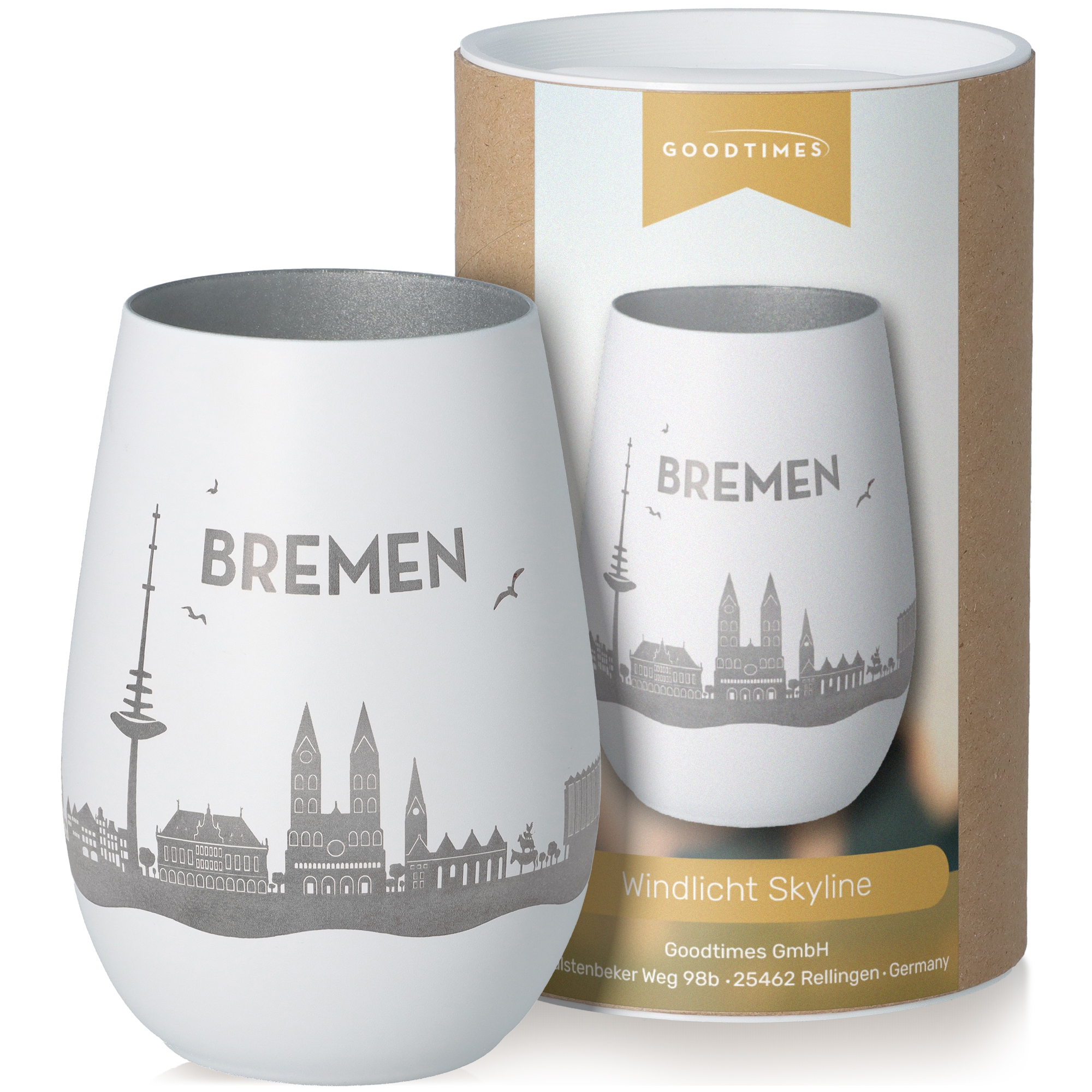 Windlicht Skyline Bremen Weiß/Silber Töpferei, Krug, Tasse
