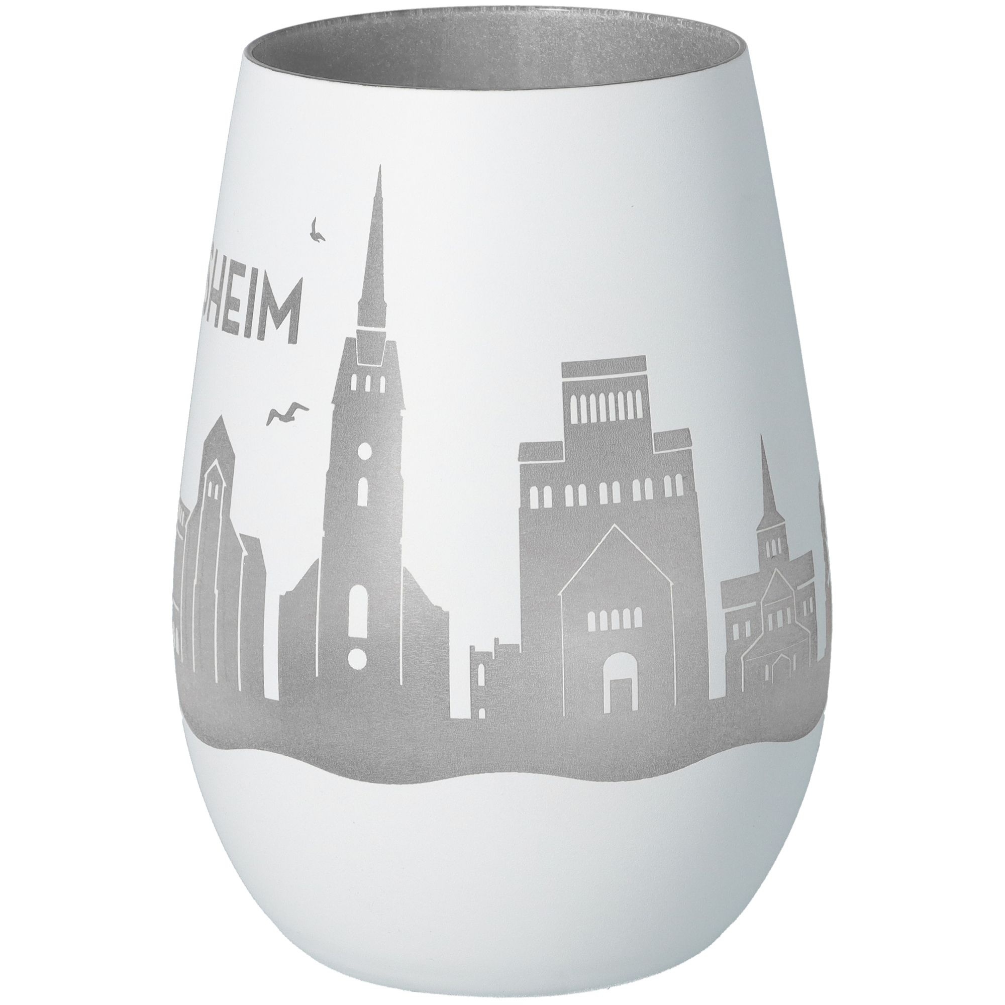 Windlicht Skyline Hildesheim Weiß/Silber Töpferei, Glas, Lampe, Krug