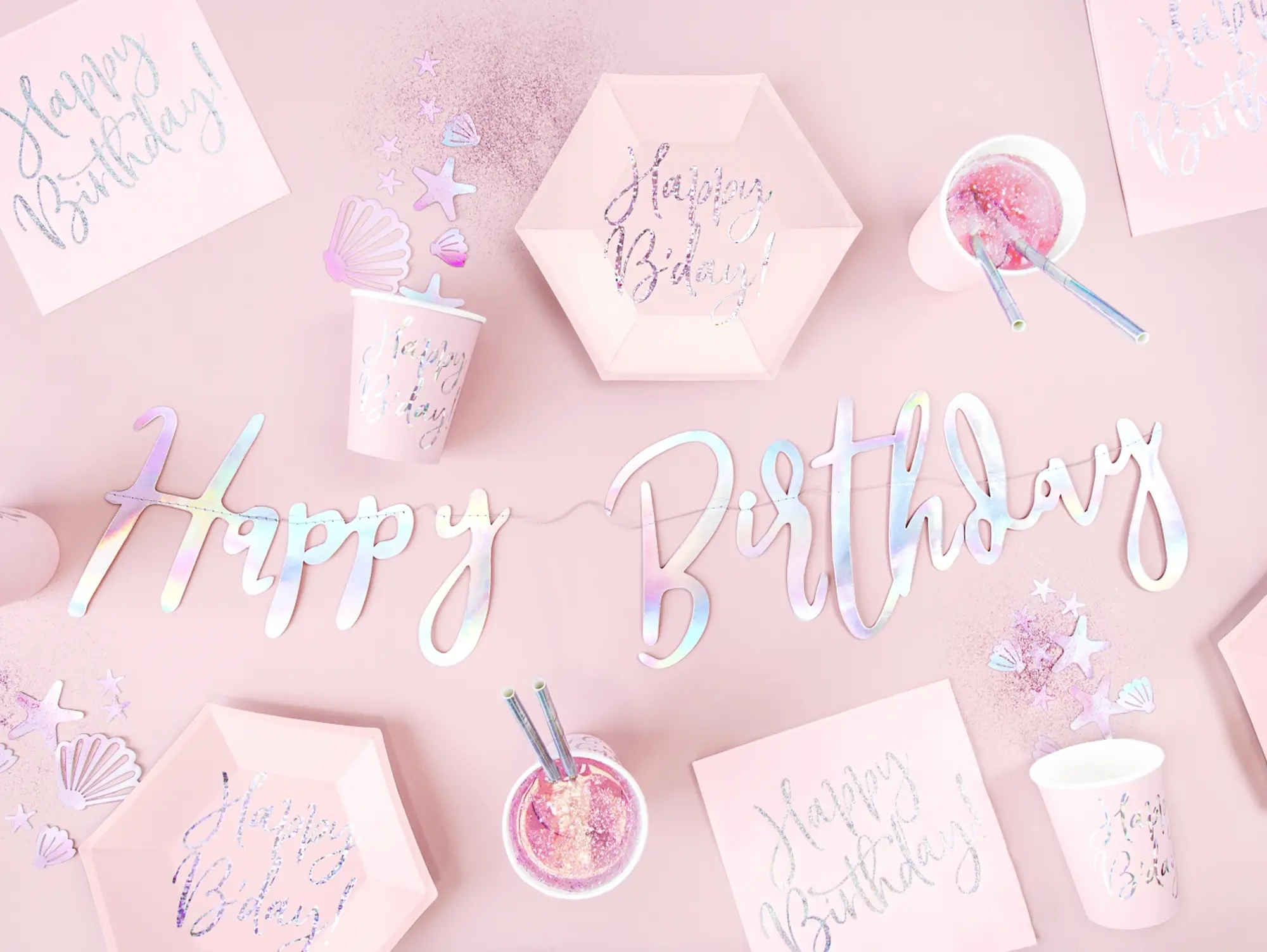 20 Servietten - Happy Birthday -  Rosa / Silber
