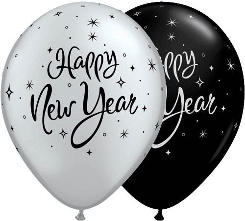 Qualatex Latexballon Happy New Year Funkeln Schwarz & Silber Ø 30cm