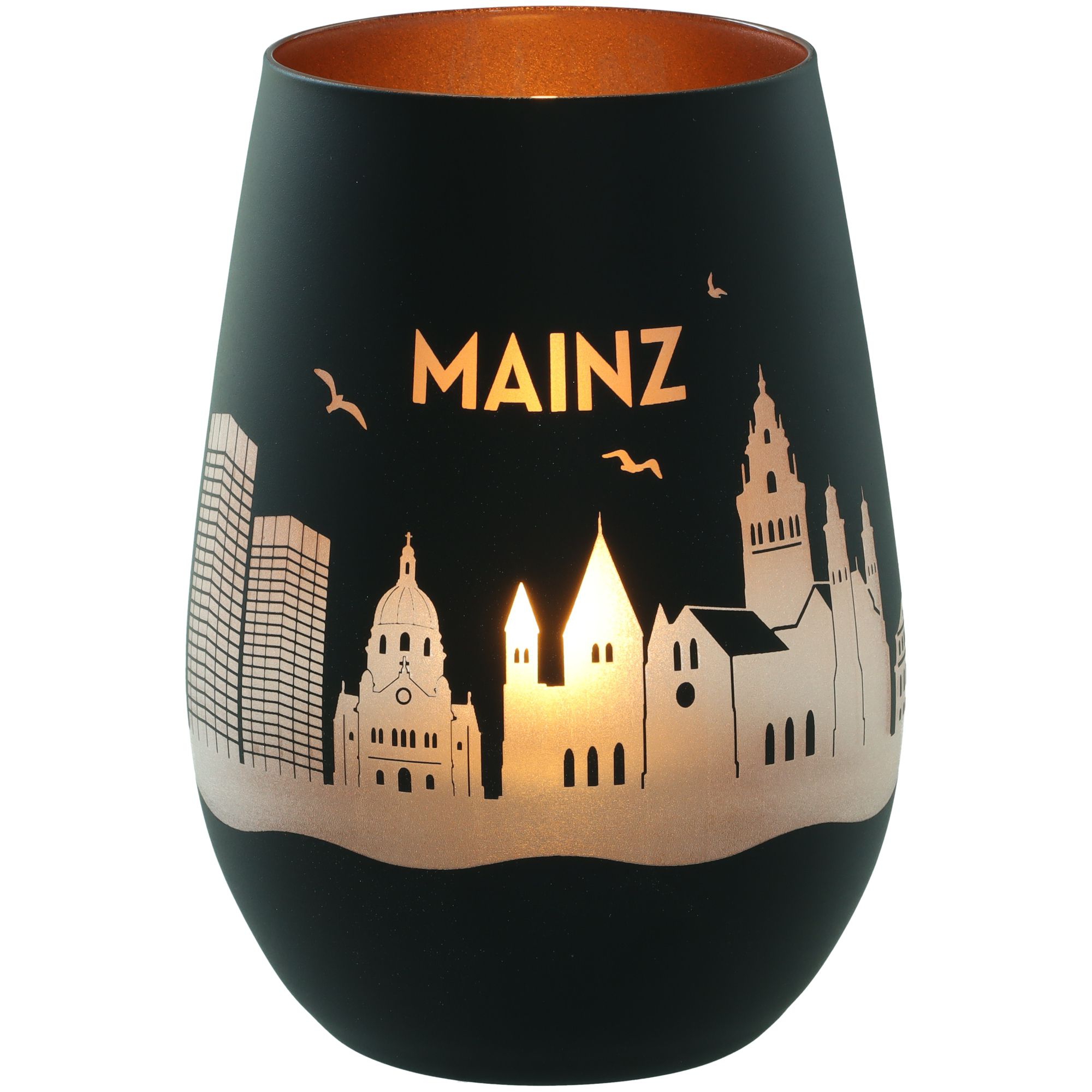 Windlicht Skyline Mainz Schwarz/Bronze