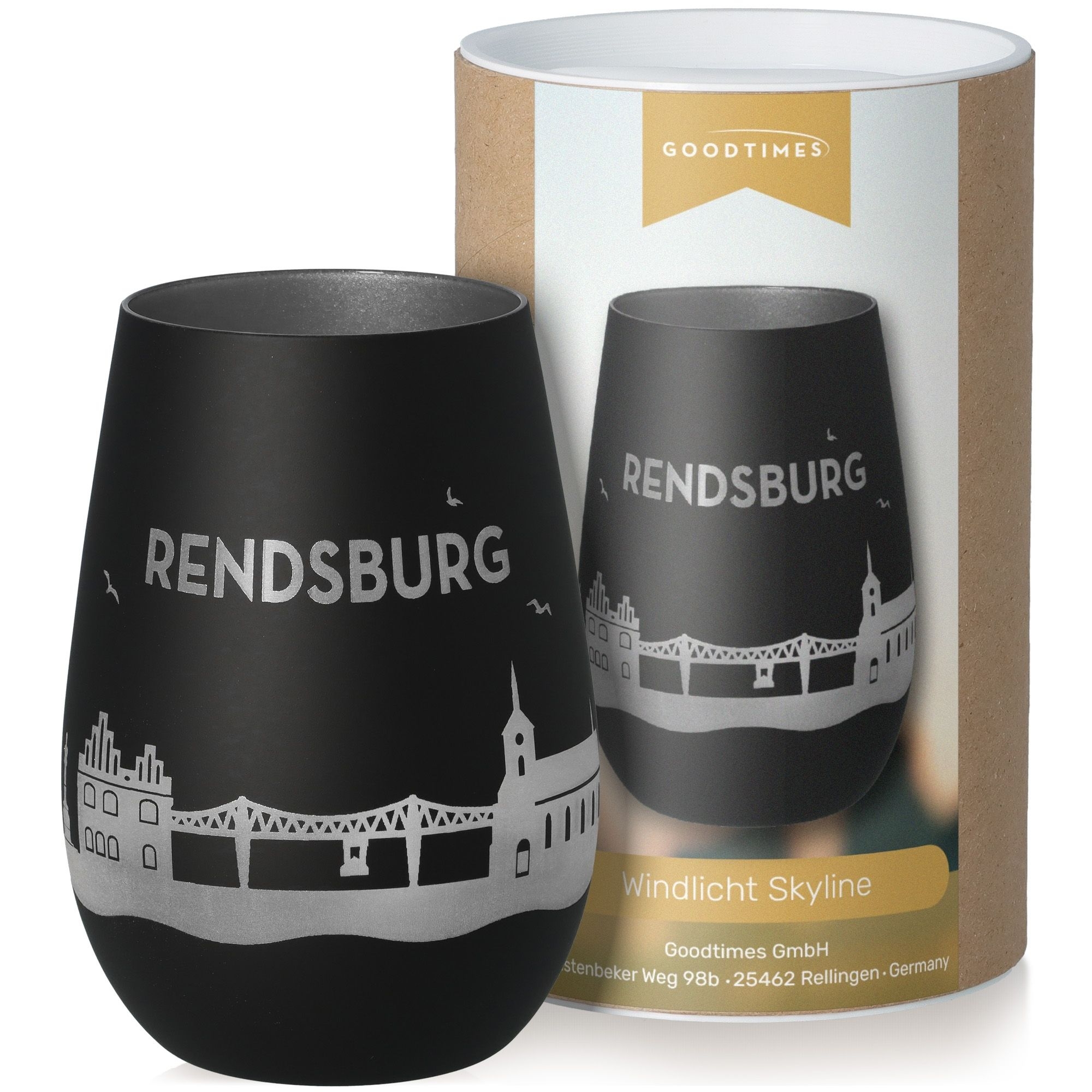 Windlicht Skyline Rendsburg Schwarz/Silber Krug, Töpferei