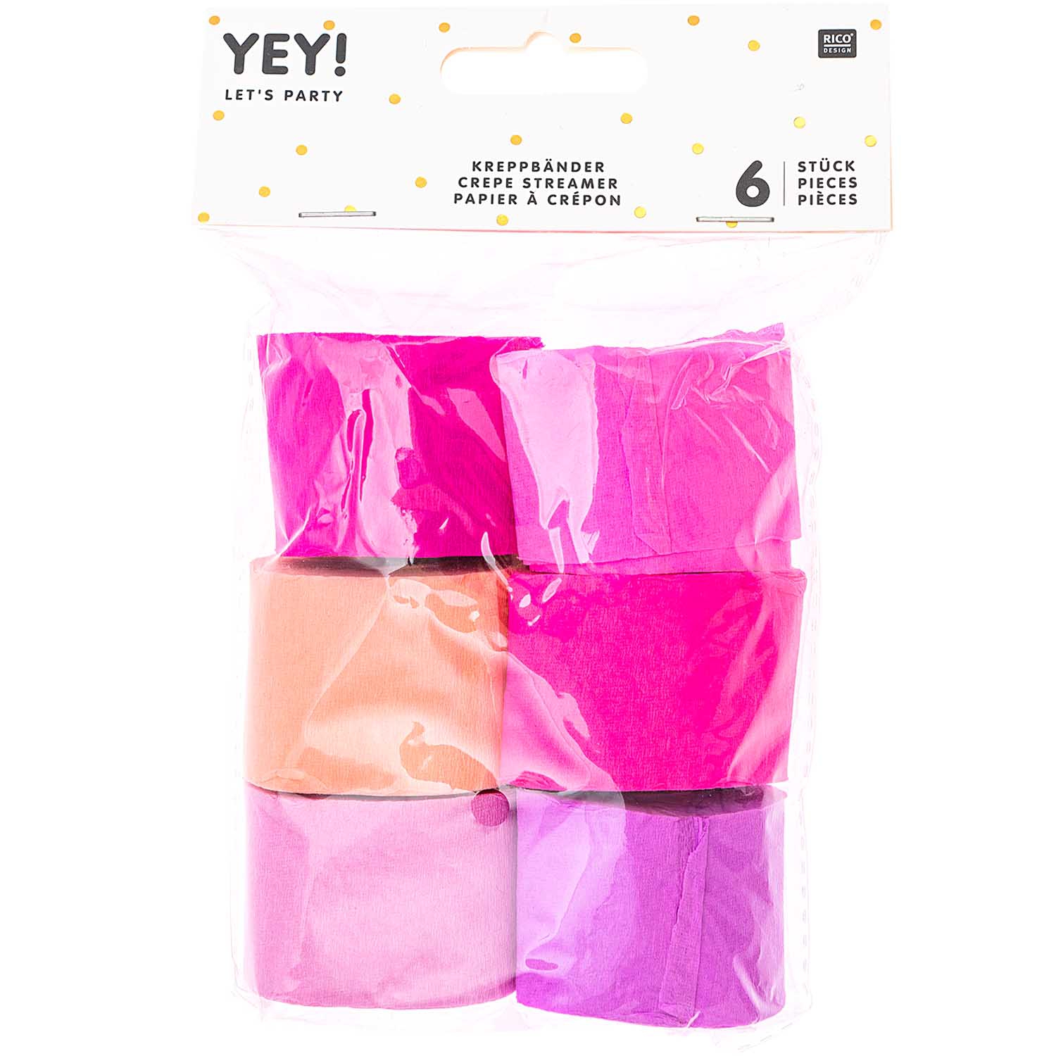 Kreppbänder "Pink-Mix", 6 Rollen je 10 m