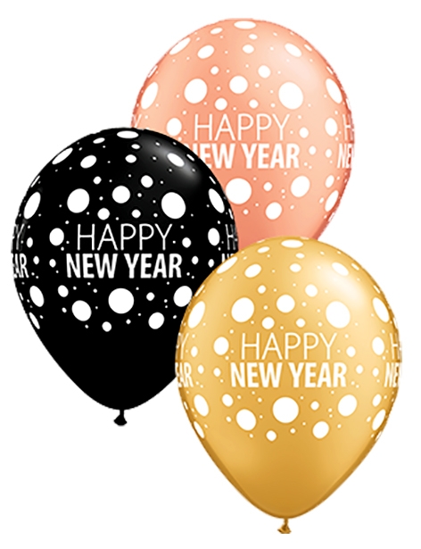 Qualatex Ballon Happy New Year Dots verschiedene Farben Ø 30cm