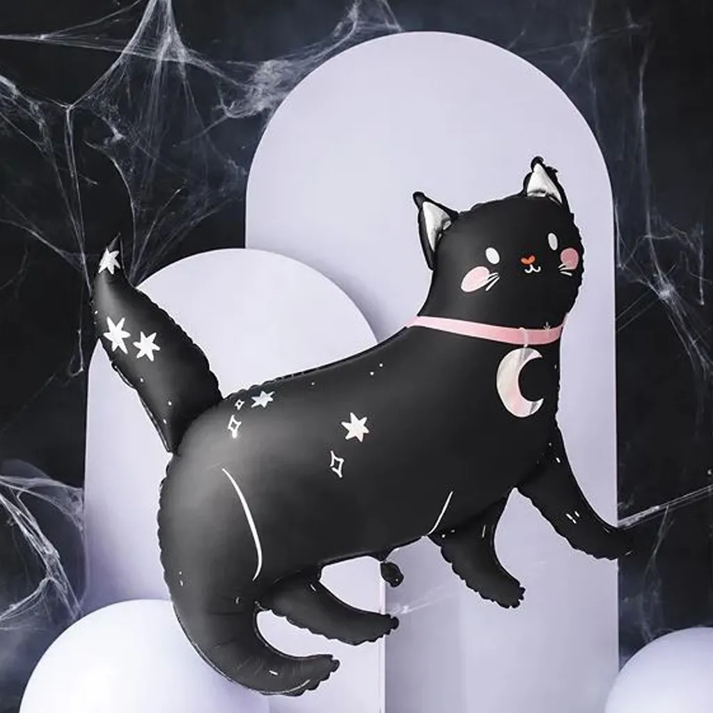 Ballon, Katze, Nacht Himmel, Mond, Sterne