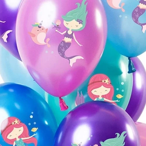 balloons, mermaid, balloon pattern, colorful, party decor