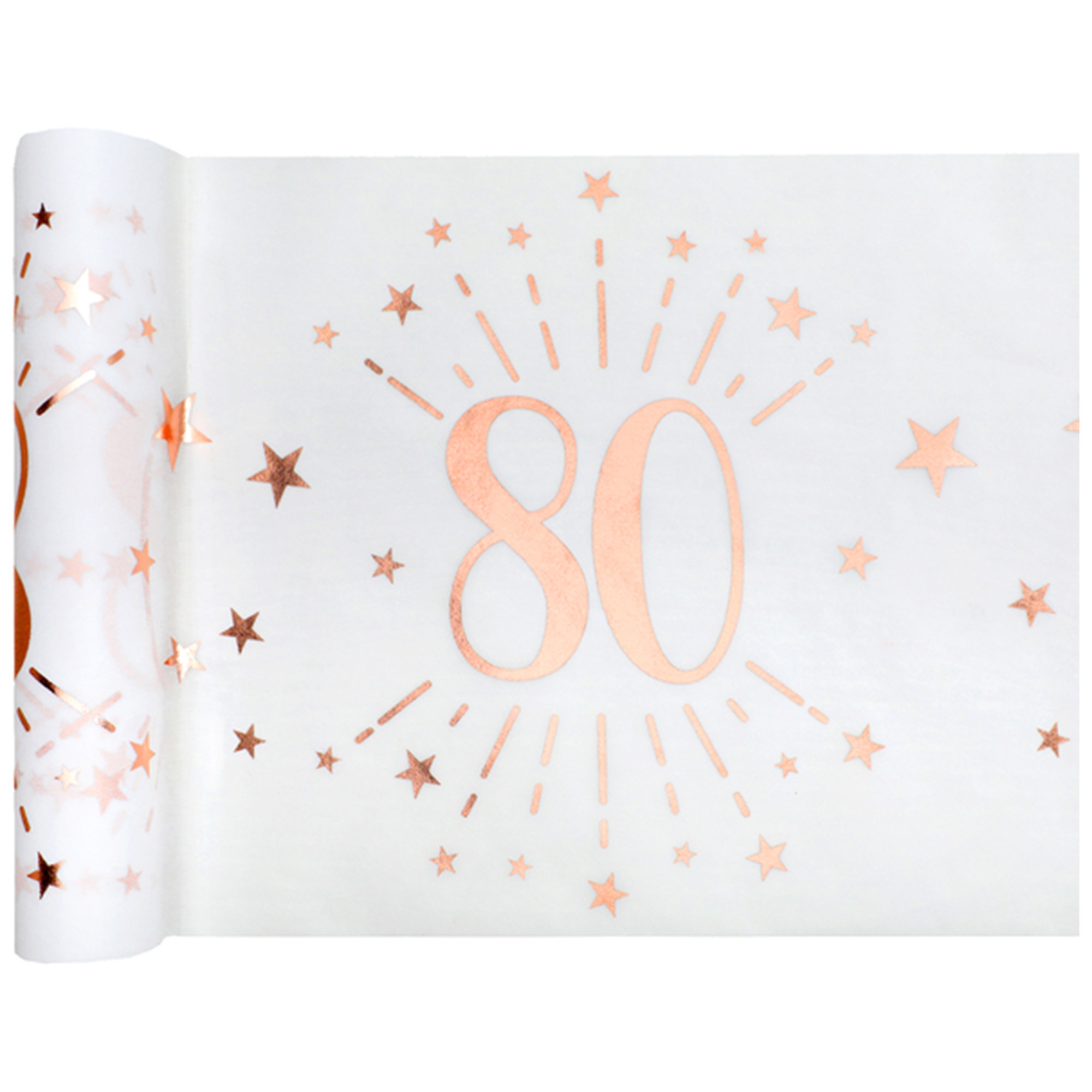 80. Geburtstag - Tischläufer, Weiß/Rosegold