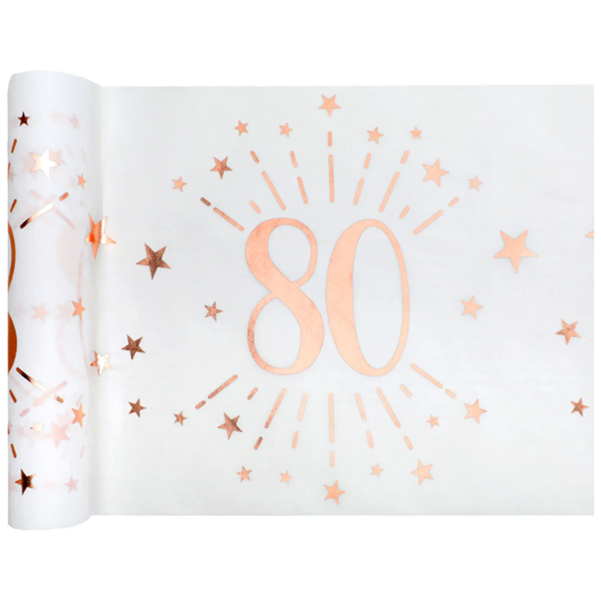 80. Geburtstag - Tischläufer, Weiß/Rosegold