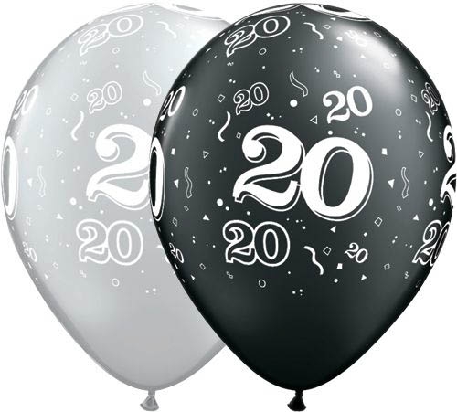 Qualatex Latexballon  20. Geburtstag Pearl Assorted Onyx Black & Silver Ø 30cm