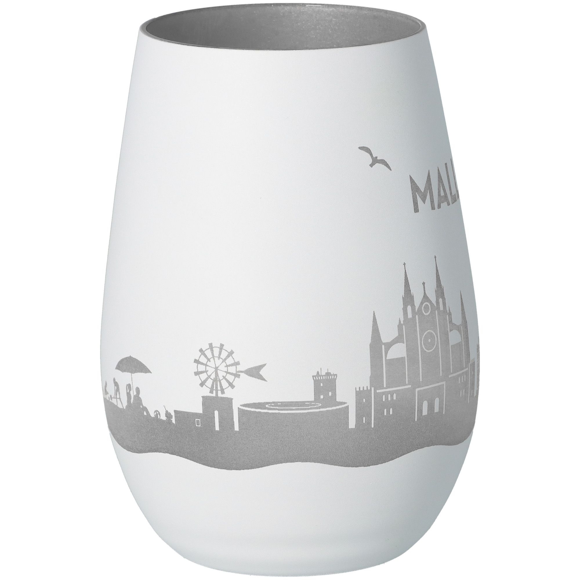 Windlicht Skyline Mallorca Weiß/Silber Töpferei, Krug, Vase, Porzellan, Glas